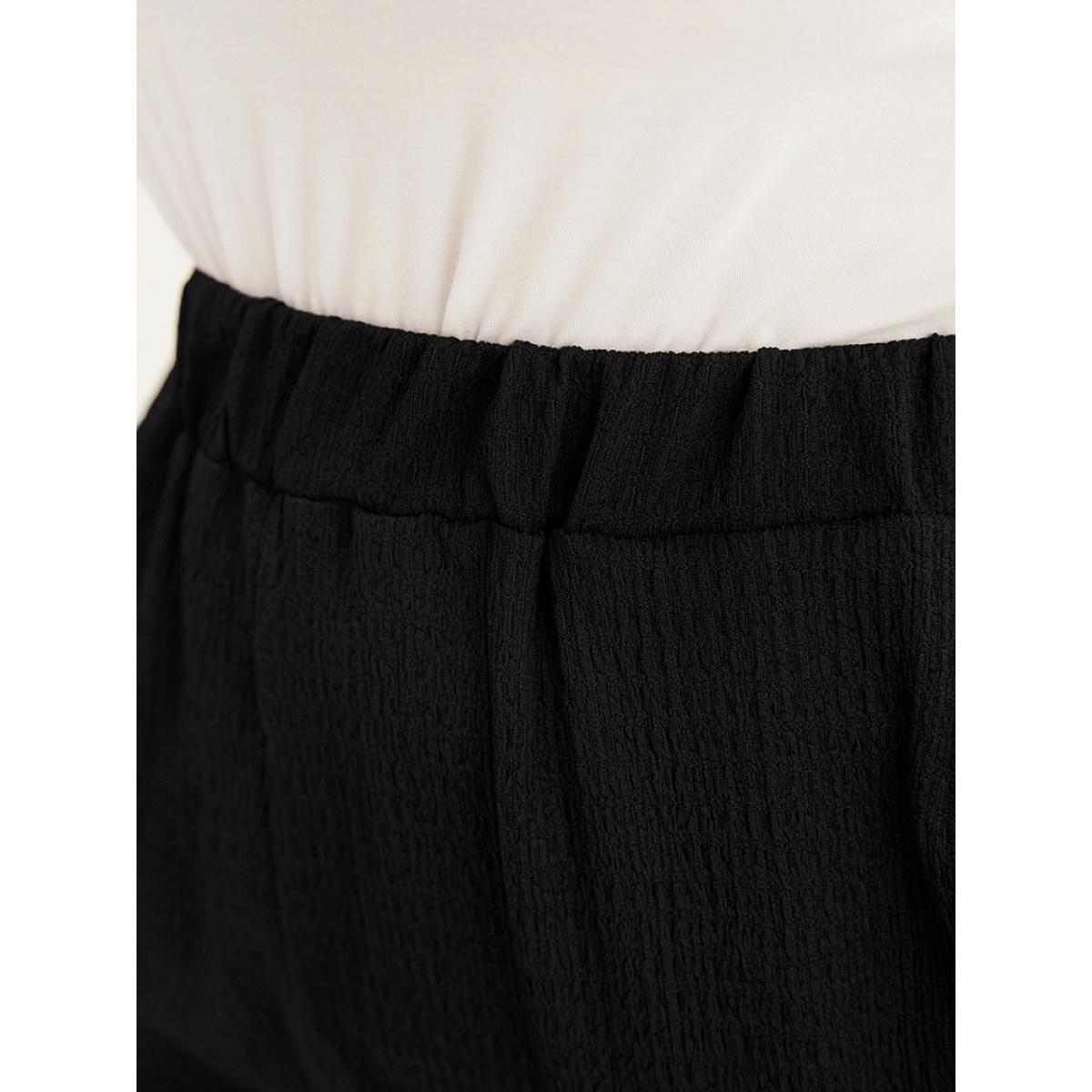 Plus Size Solid Textured Elastic Waist Pocket Bootcut Pants Women Black Casual Mid Rise Dailywear Pants BloomChic 26/4X Product Image