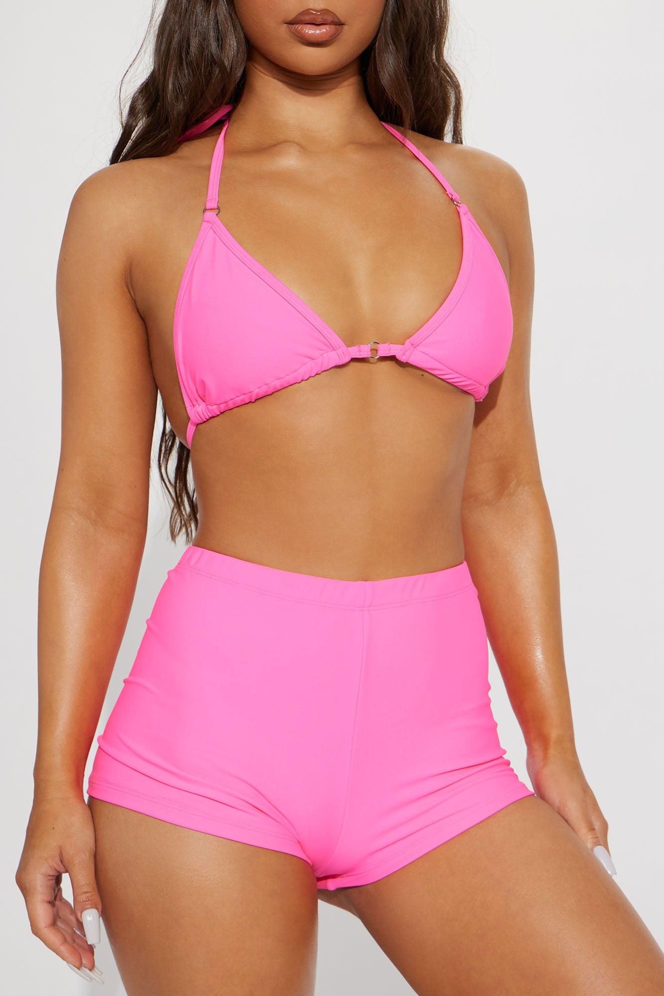 Miley Triangle 2 Piece Boyshort Bikini  - Hot Pink Product Image