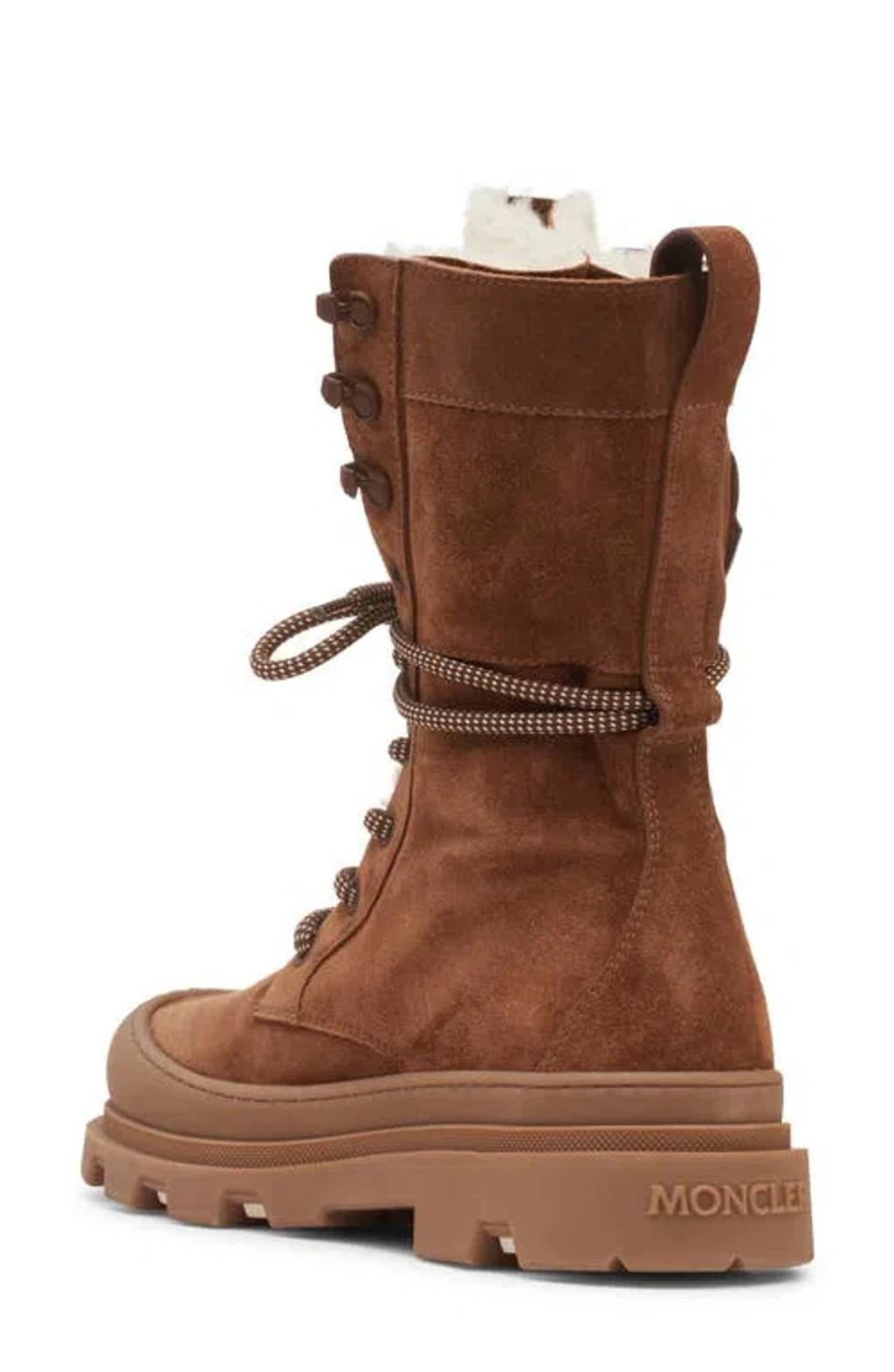 MONCLER Vera High Shearling-trimmed Suede Mid-calf Boots In Brown Product Image