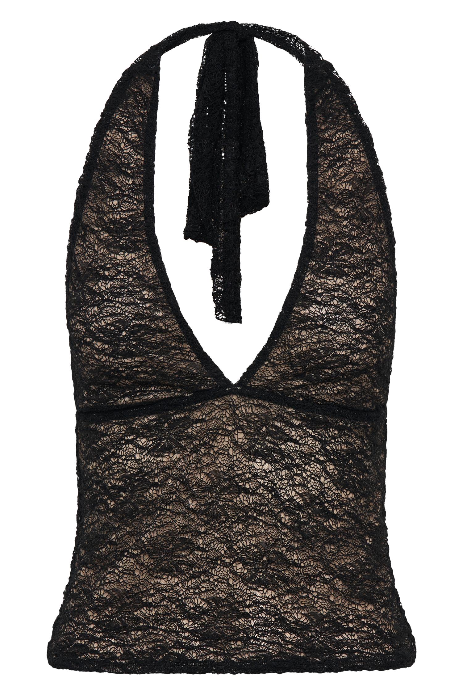 Asher Sheer Lace Halter Top - Black Product Image