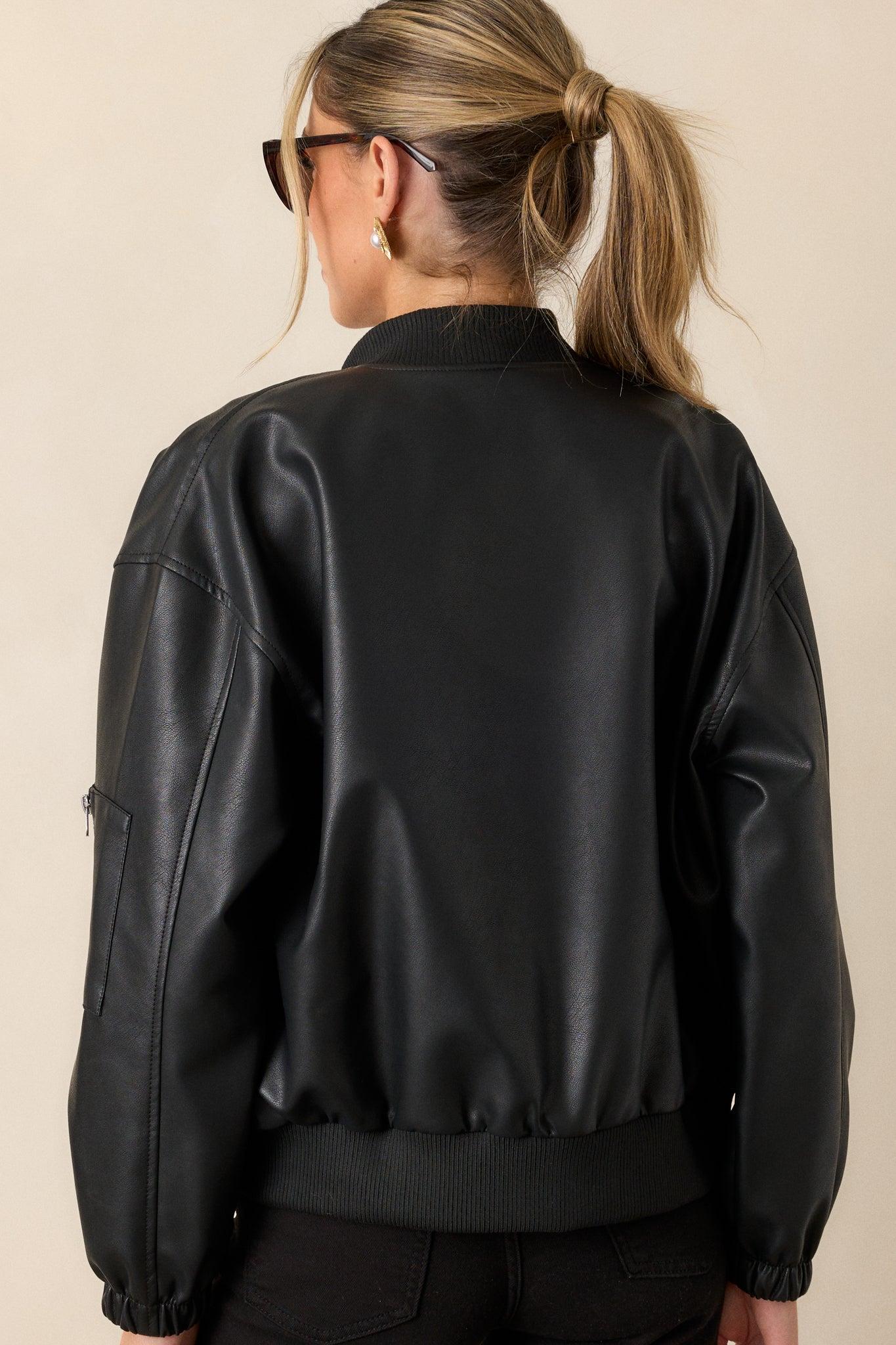 My Legacy Black Faux Leather Bomber Jacket Product Image