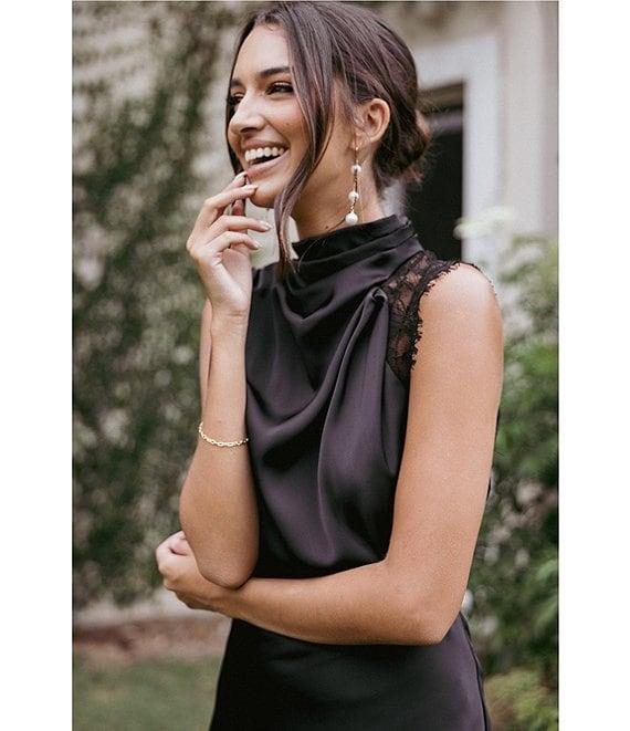 Petal & Pup Anabelle Satin Asymmetric Halter Neck Lace Sleeveless Shift Midi Dress Product Image