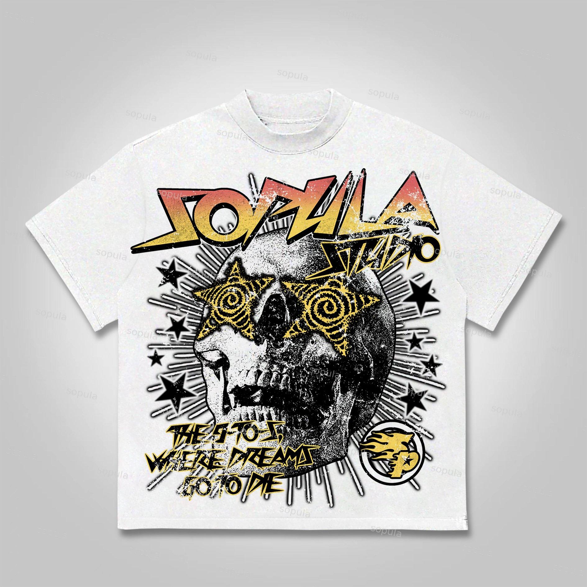 Sopula The 9-To-5, Where Dreams Go To Die Vintage Skull Graphics Cotton T-Shirt Product Image
