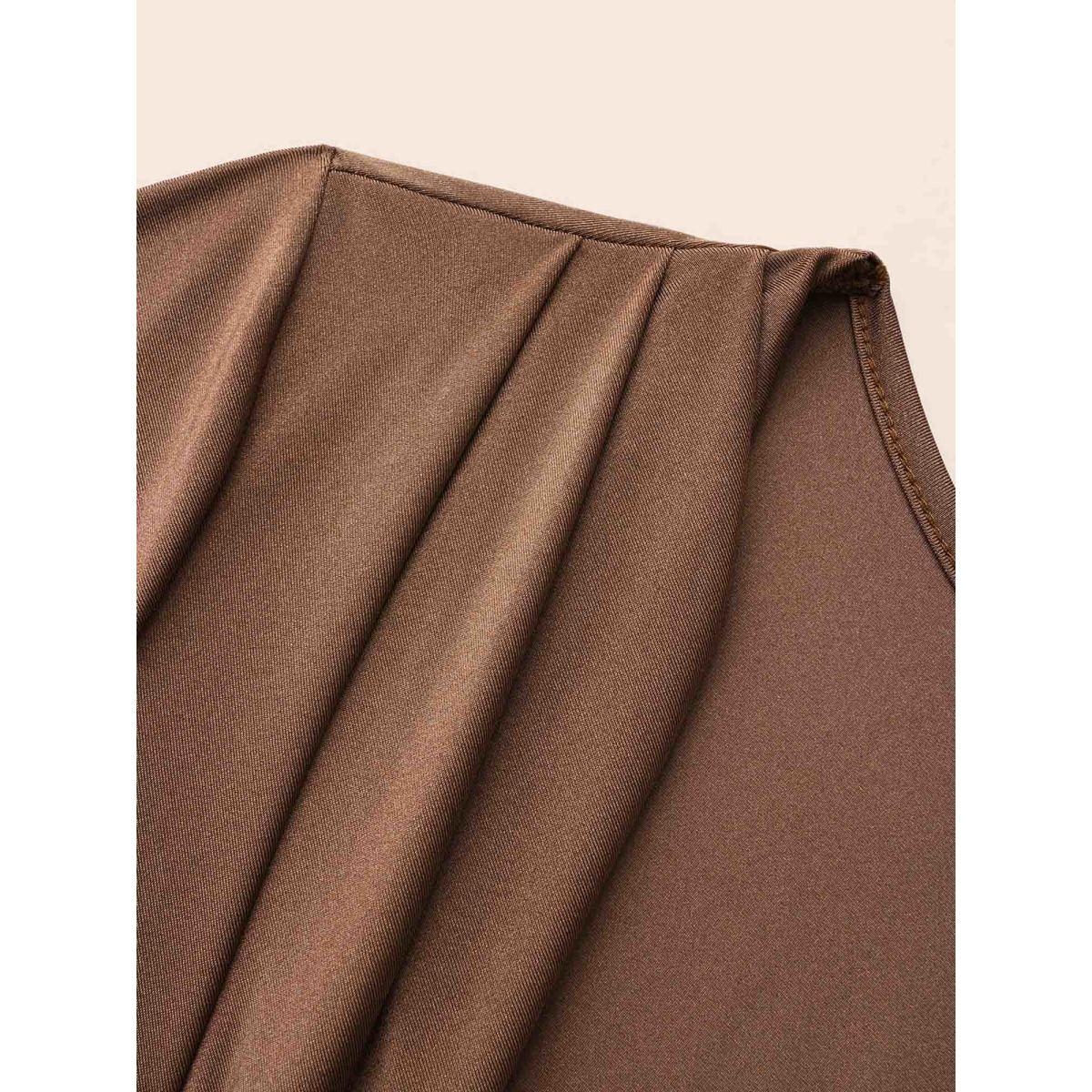 Plus Size Solid Cowl Neck Bodycon Dress Browncoffeecolor Women Elegant Pleated Cowl Neck Long Sleeve Curvy BloomChic 22-24/3X Product Image