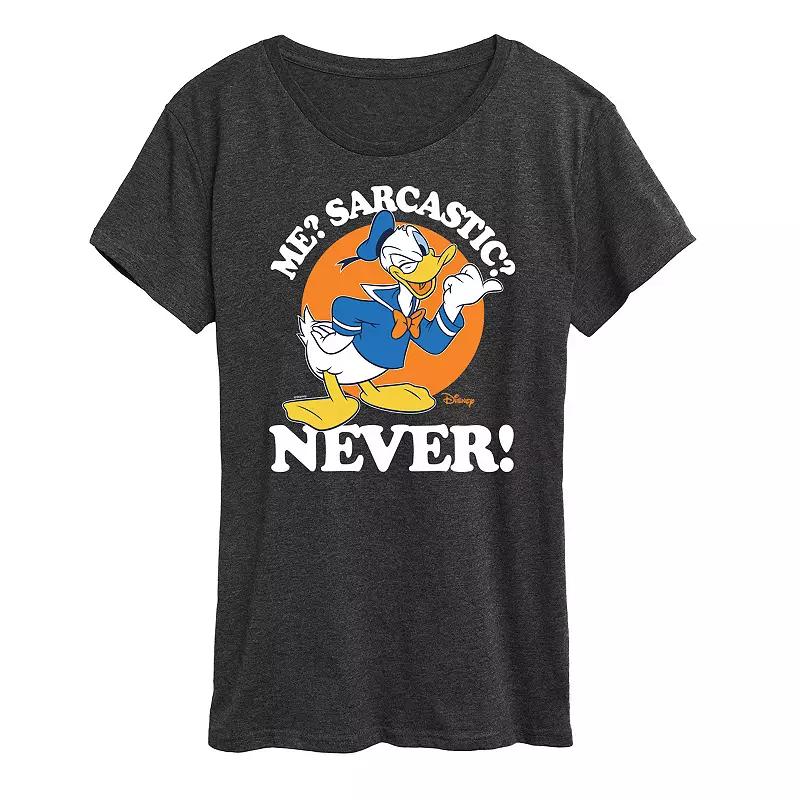 Disneys Donald Duck Womens Me Sarcastic Never Graphic Tee Grey Gray Product Image