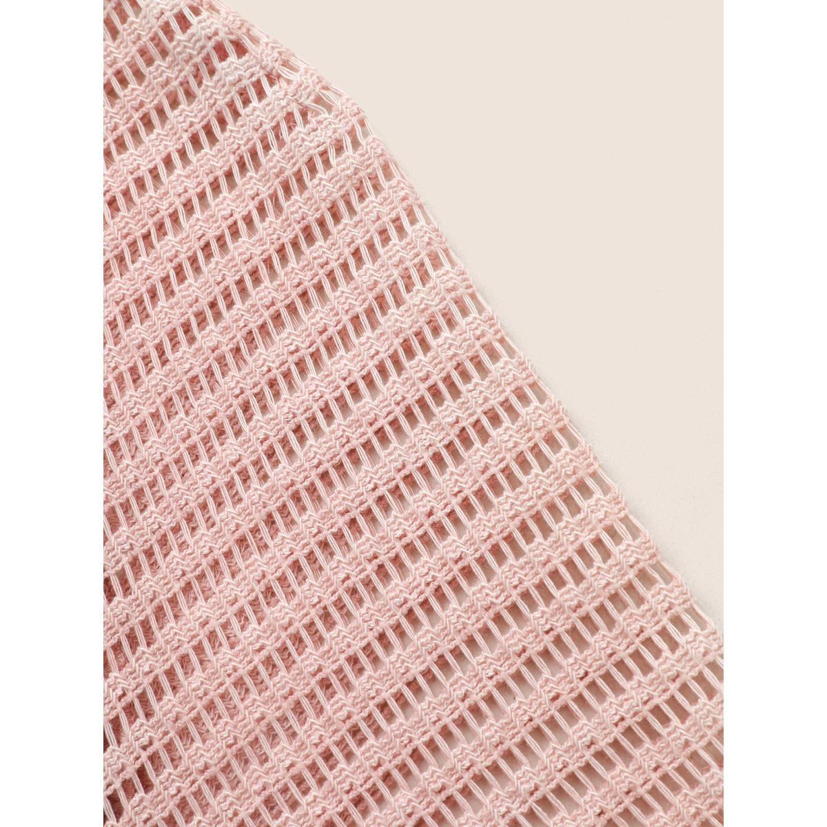 Plus Size Solid Cut Out Raglan Sleeve Fuzzy Trim T-shirt Pink Women Elegant Non Plain Round Neck Everyday T-shirts BloomChic 10/M Product Image