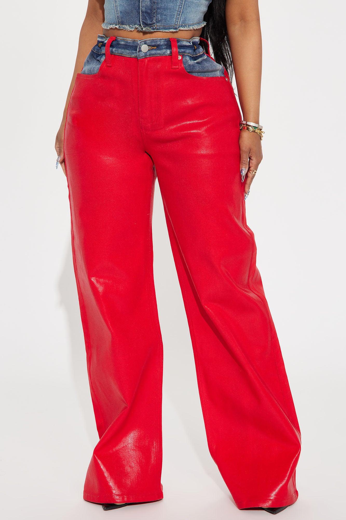 Bold Assumptions Coated Baggy Jeans - Red Product Image