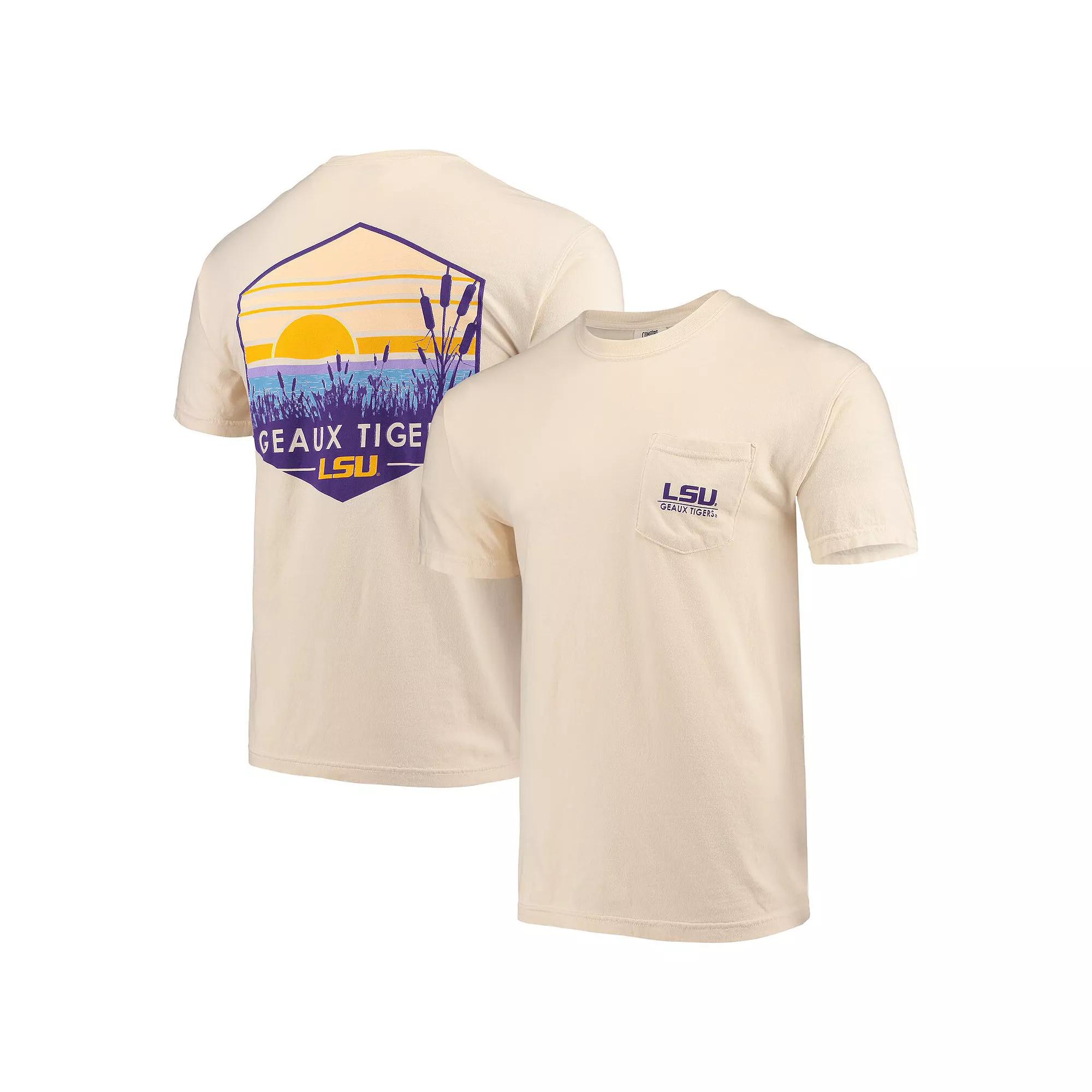 Mens Cream LSU Tigers Landscape Shield Comfort Colors Pocket T-Shirt Product Image