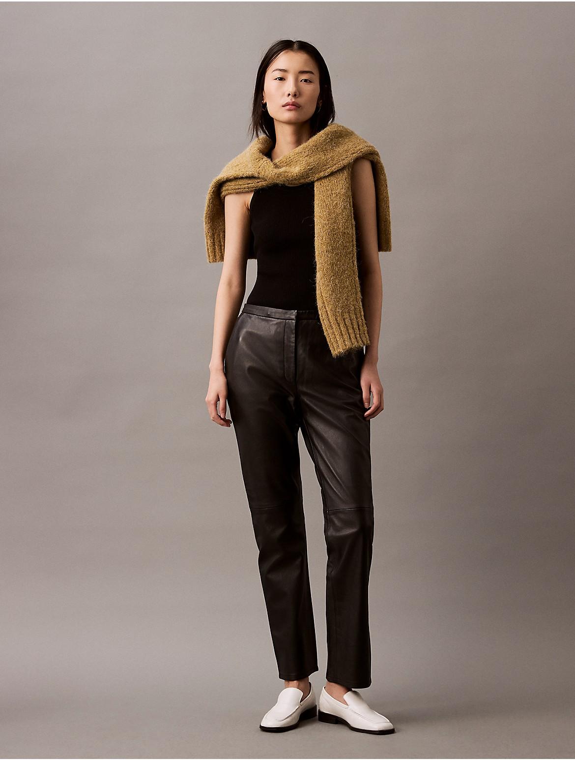 Calvin Klein Womens Leather Slim Fit Pants - Black Product Image