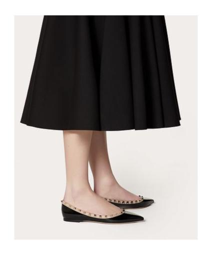 VALENTINO GARAVANI Pointed Toe Studded Trim Flat Sole Ballerina In Black Product Image