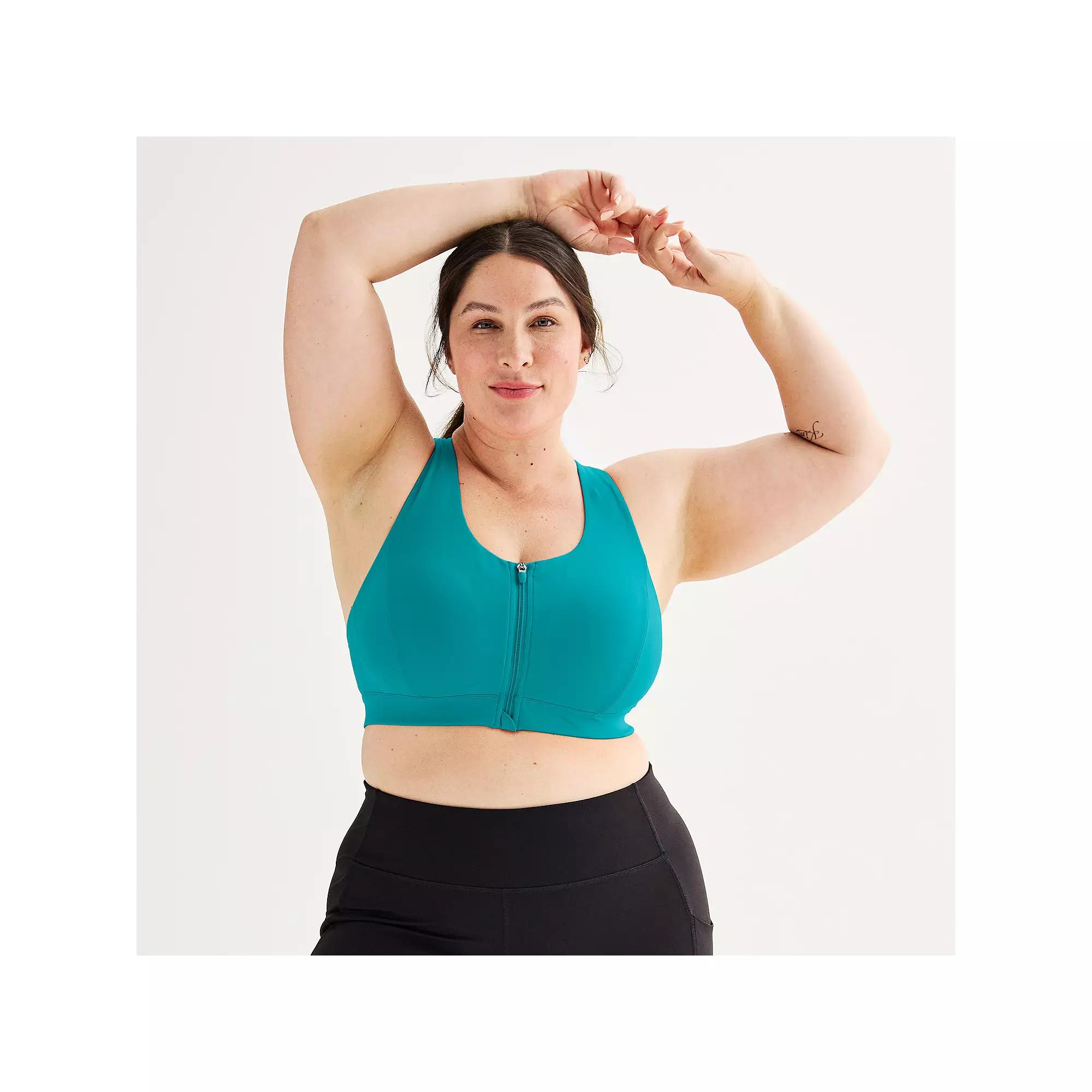 Plus Size Tek Gear Ultrastretch Medium Support Zip Front Sports Bra, Womens Keilani Blue Product Image