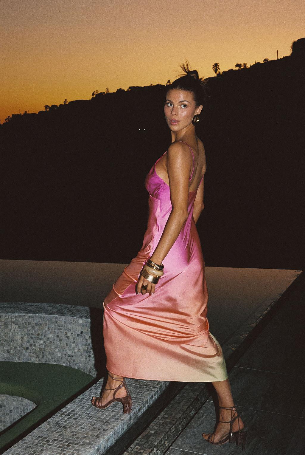 Mirabella Pink Satin Sorbet Maxi Dress Product Image
