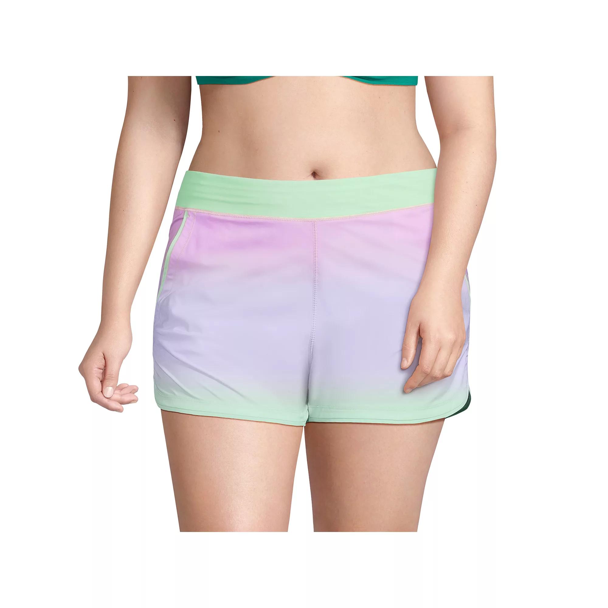 Plus Size Lands' End 3" Quick Dry Swim Board Shorts With Panty, Women's, Size: 16 W, Purple Mint Ombre Product Image