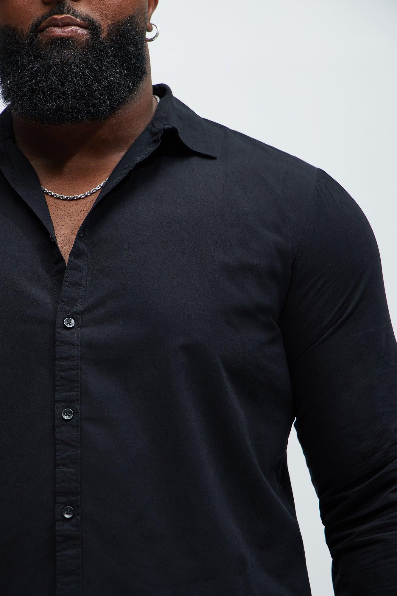 Ryland Cotton Long Sleeve Button Up Shirt - Black Product Image