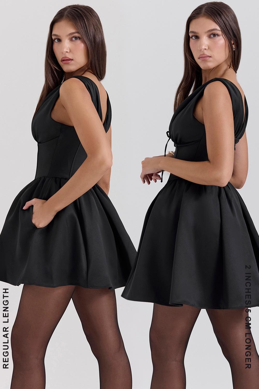 Emmeliette  black satin mini dress - sale Product Image