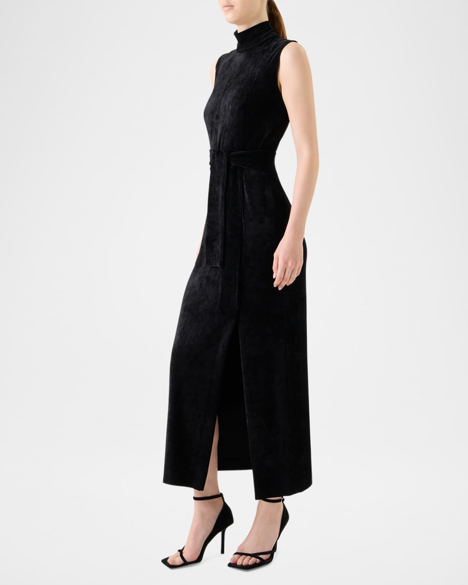 Mock-Neck Belted Velvet Jersey Midi Dress Product Image