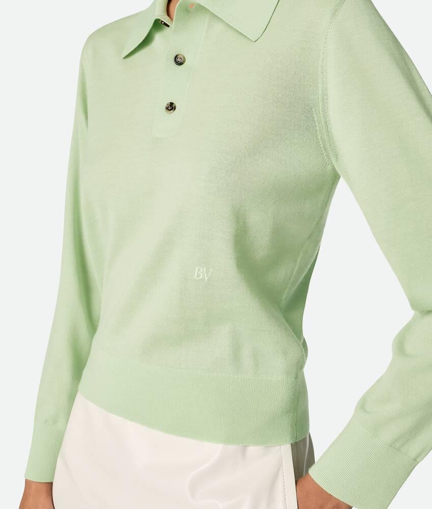 Women's Light Fine Cashmere Polo in Aquamarine Product Image