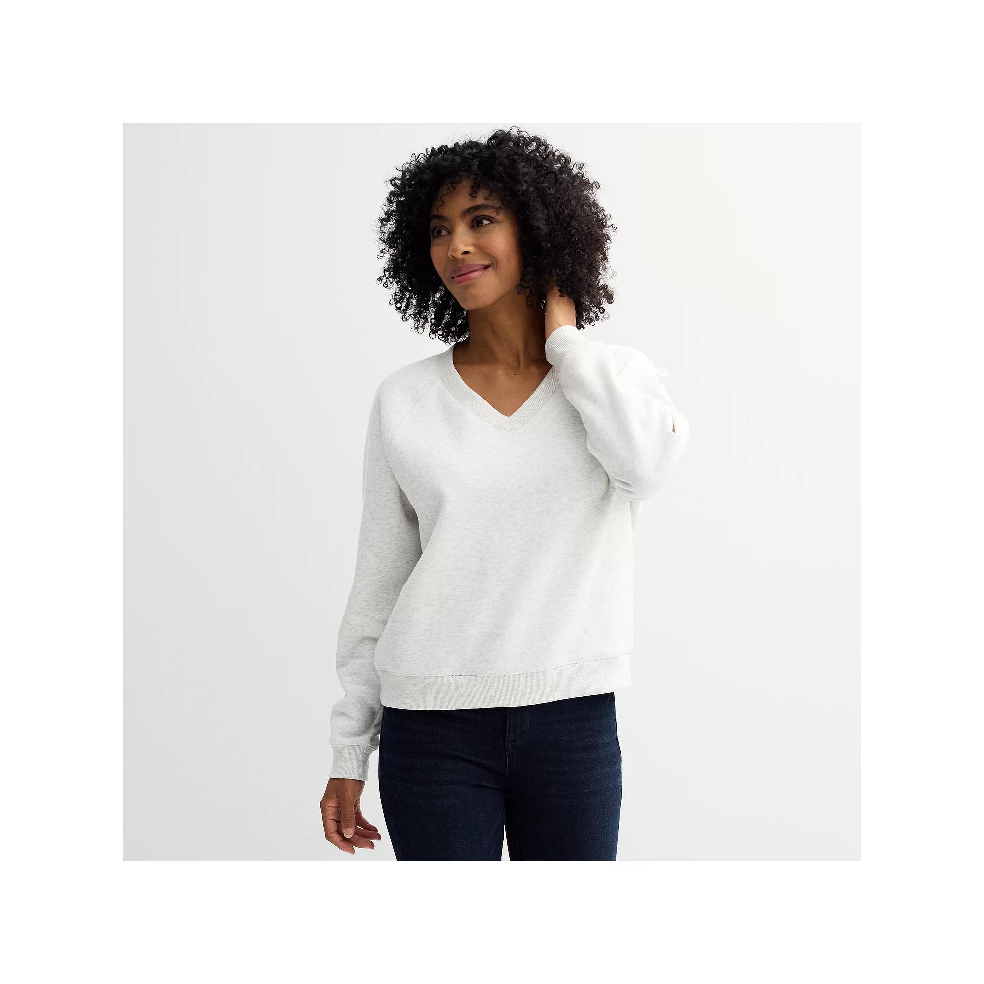 Women's Sonoma Goods For Life® V-Neck Sweatshirt, Size: XL, Dapple Grey Grey Product Image