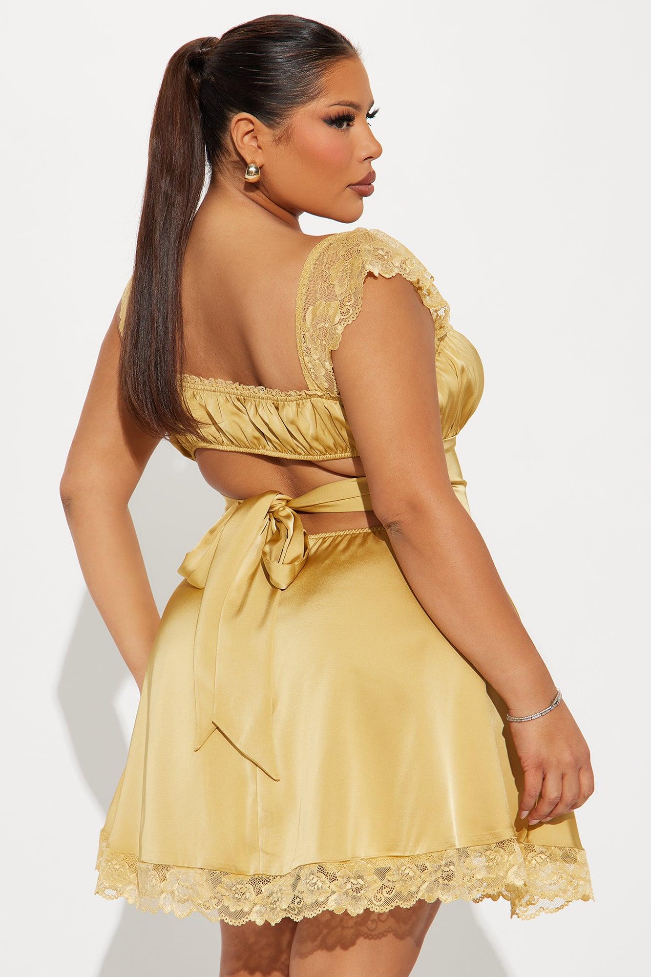 Clara Satin Mini Dress - Mustard Product Image