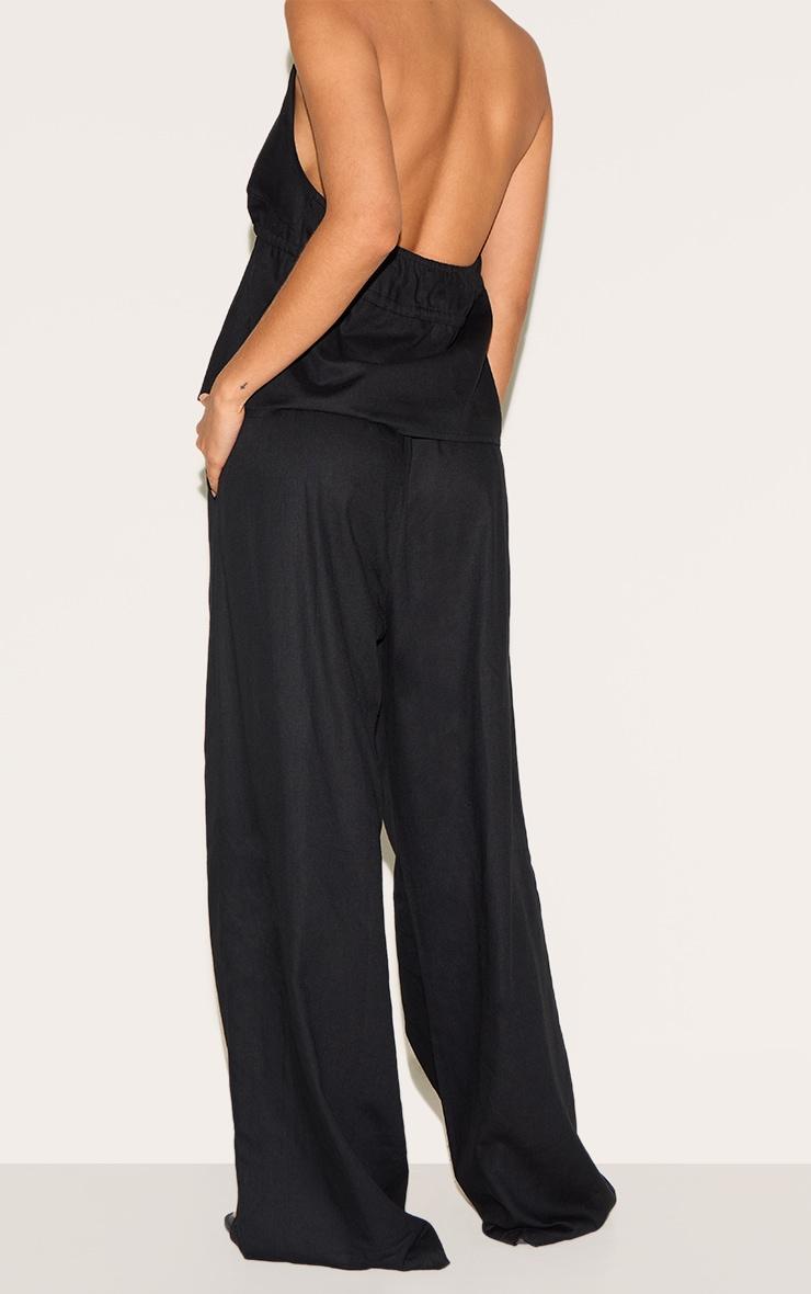 Black Linen Look Drawstring Wide Leg Pants Product Image