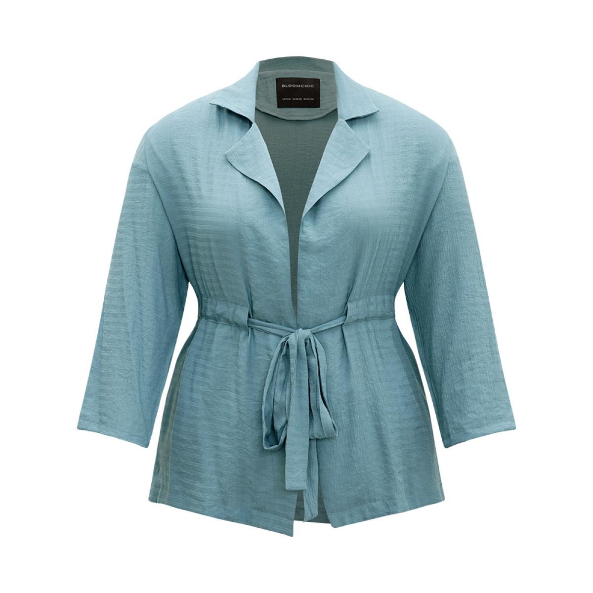 Plus Size Plain Suit Collar Drawstring Ties Kimono Women Cerulean At the Office Drawstring Belt Office Kimonos BloomChic 12/L Product Image