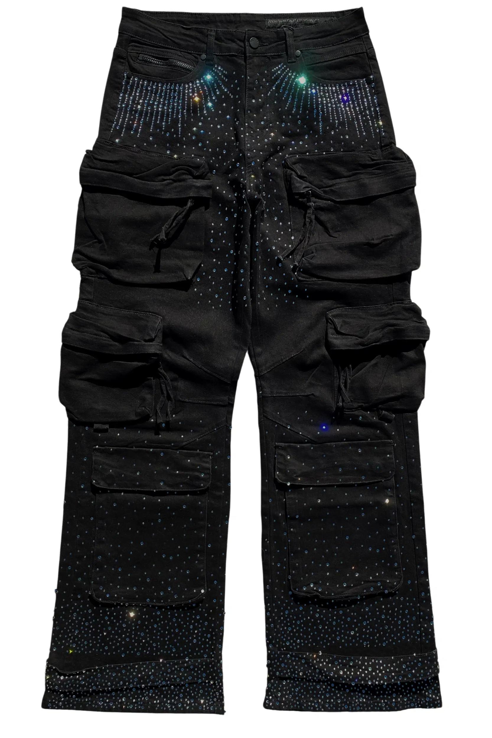 Keoni Black Rhinestone Baggy Jeans Male Product Image