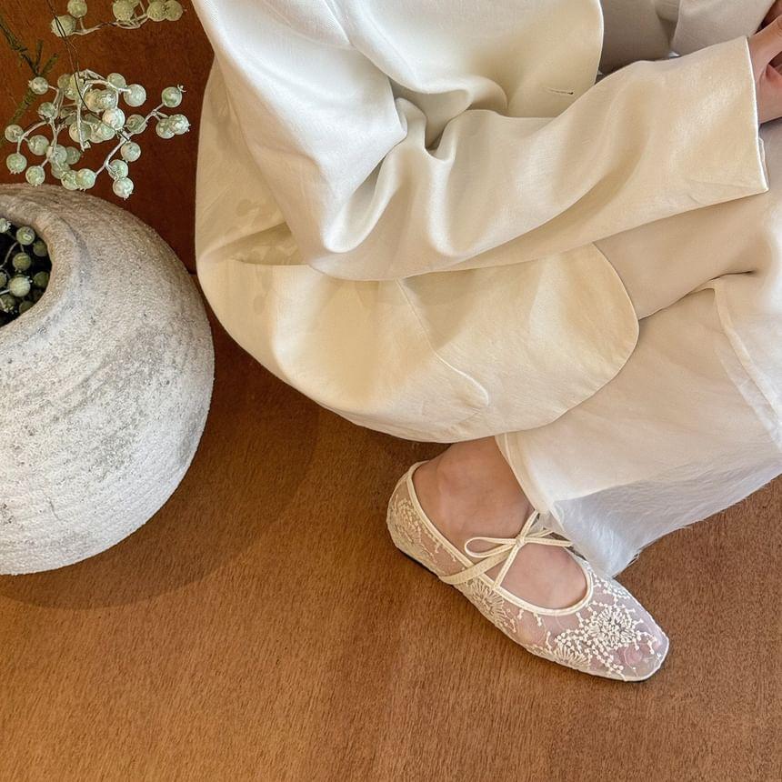 Floral Flat Mesh Mary Jane Shoes Product Image