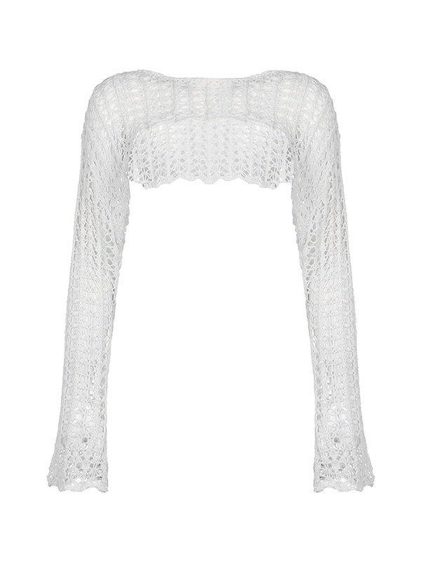 Retro Hollow Short Knit Crop Top Product Image