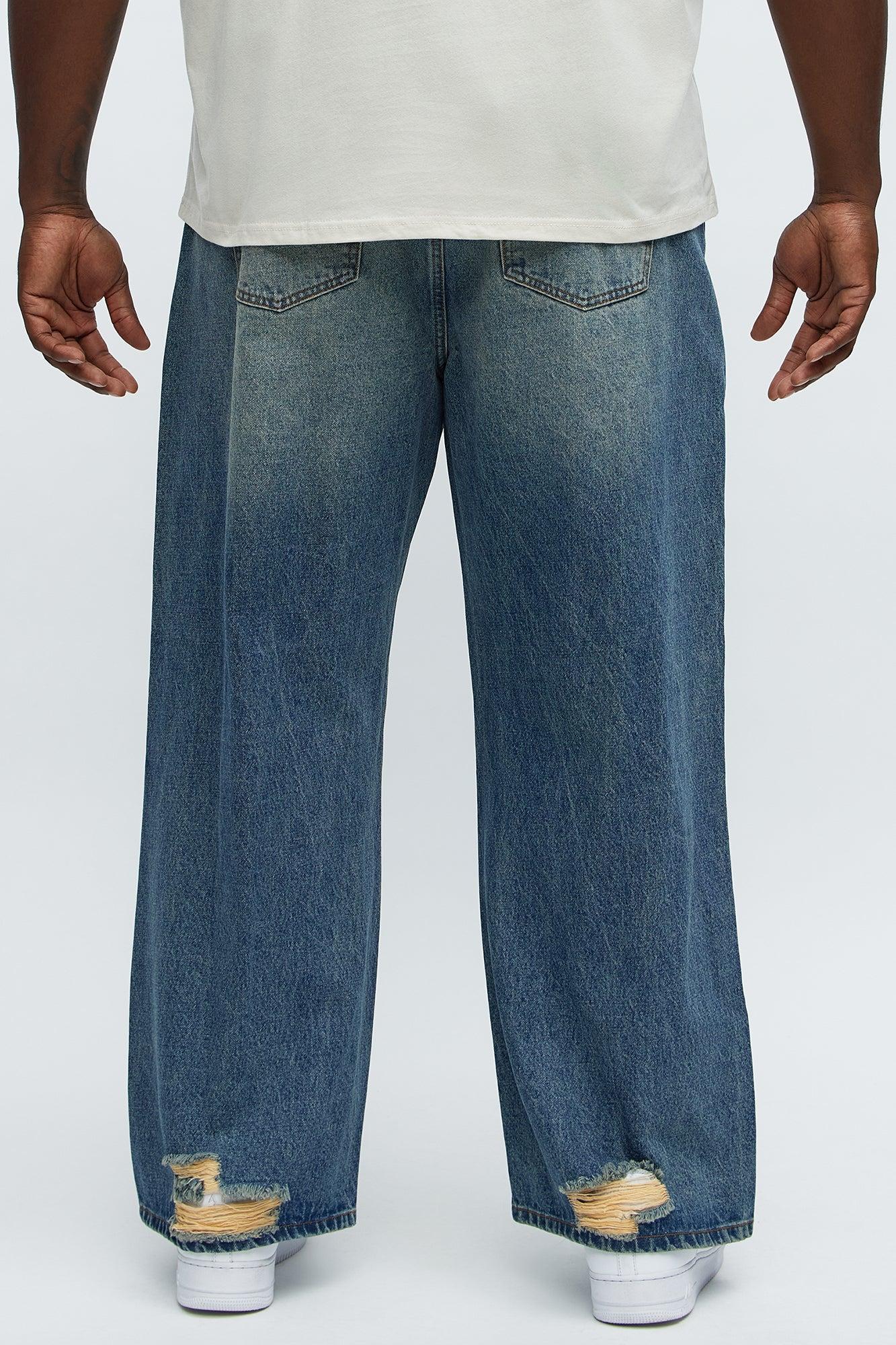 Baggy Destroyed Jeans - Dark Wash Product Image