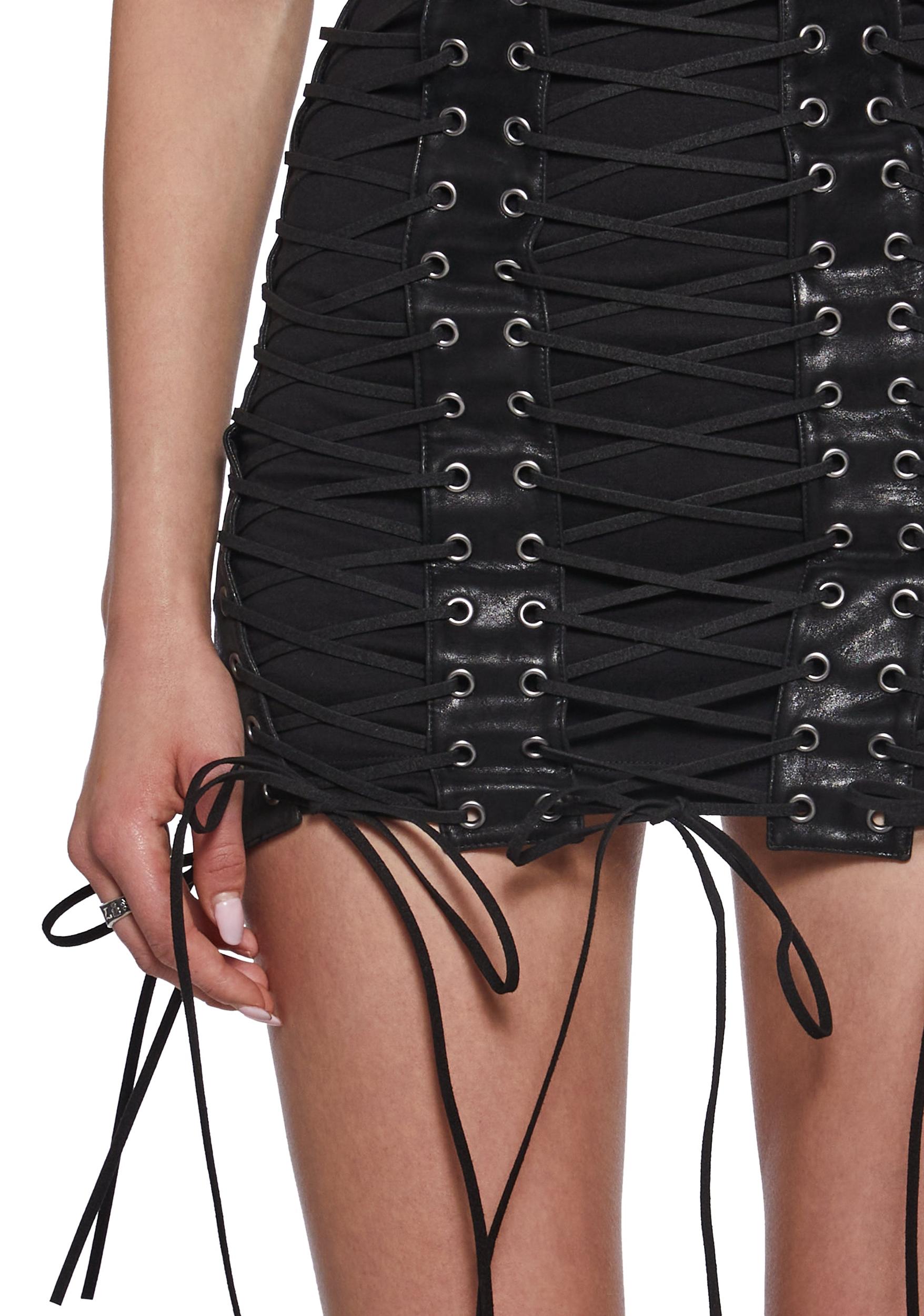 Womens Strapless Lace Up Mini Dress Current Mood - Black Product Image