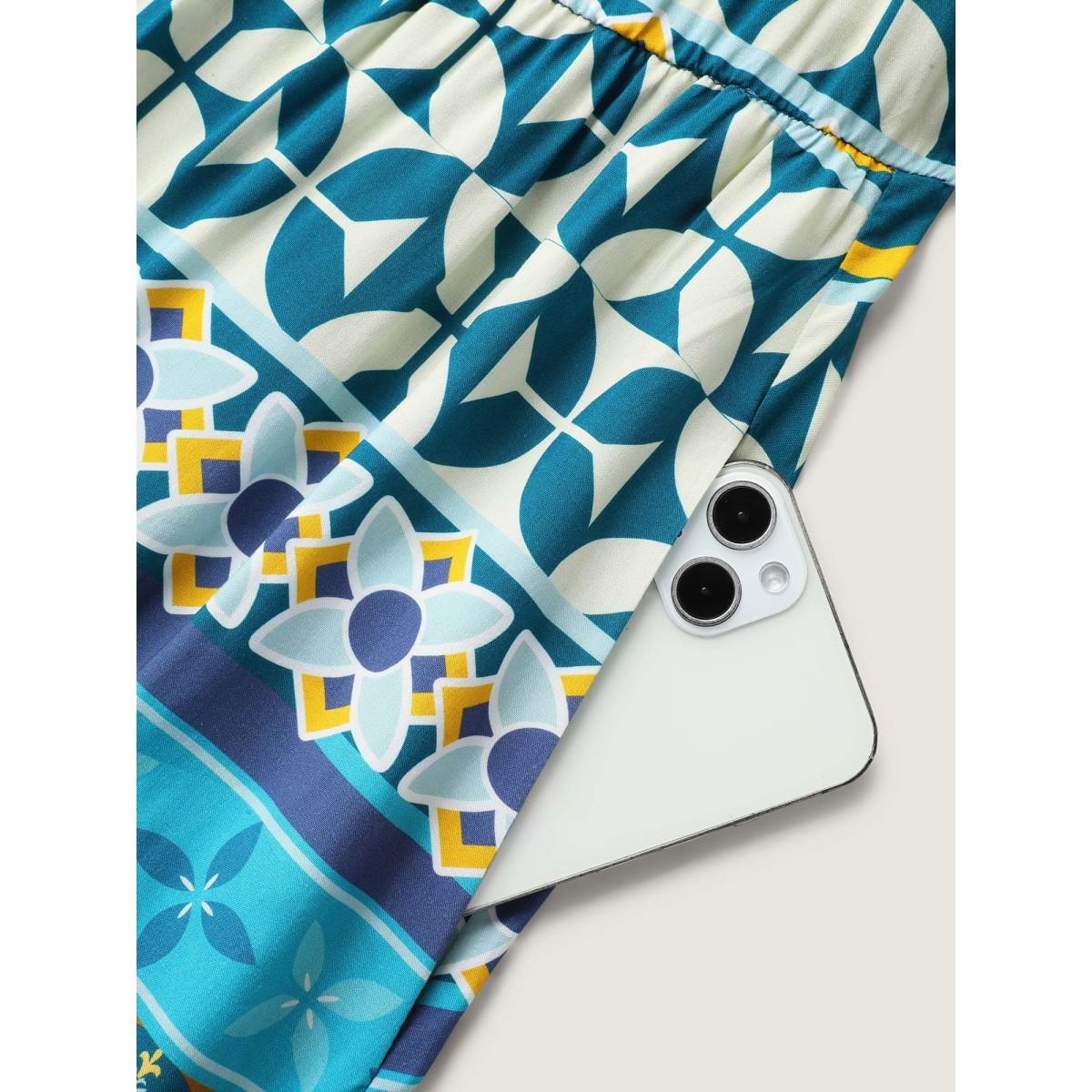 Plus Size Rayon Boho Stretchy Waist Pockets Midi Dress Multicolor Women V-neck Cap Sleeve Curvy BloomChic 12/L Product Image