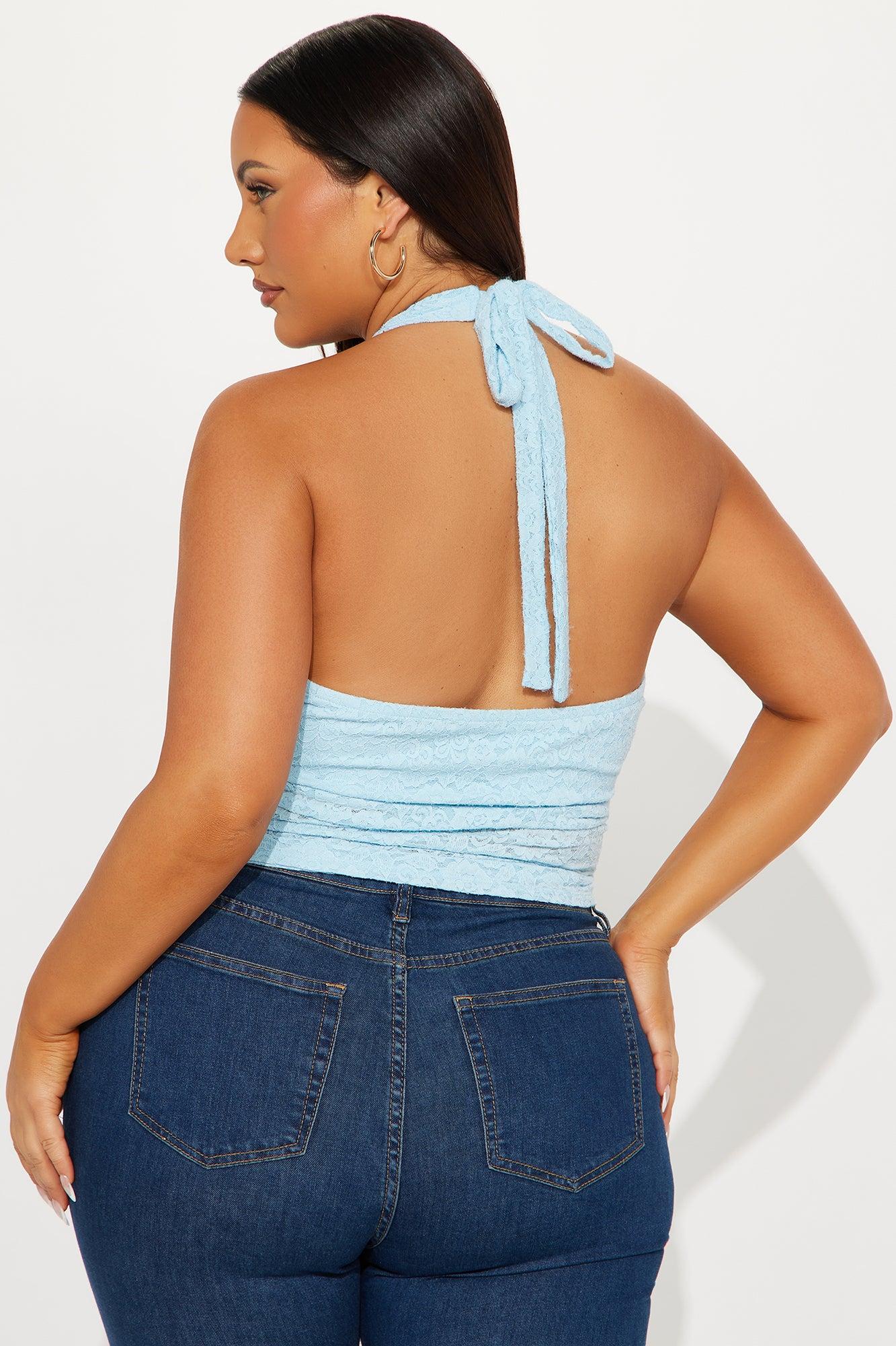 Palmer Lace Halter Top - Light Blue Product Image