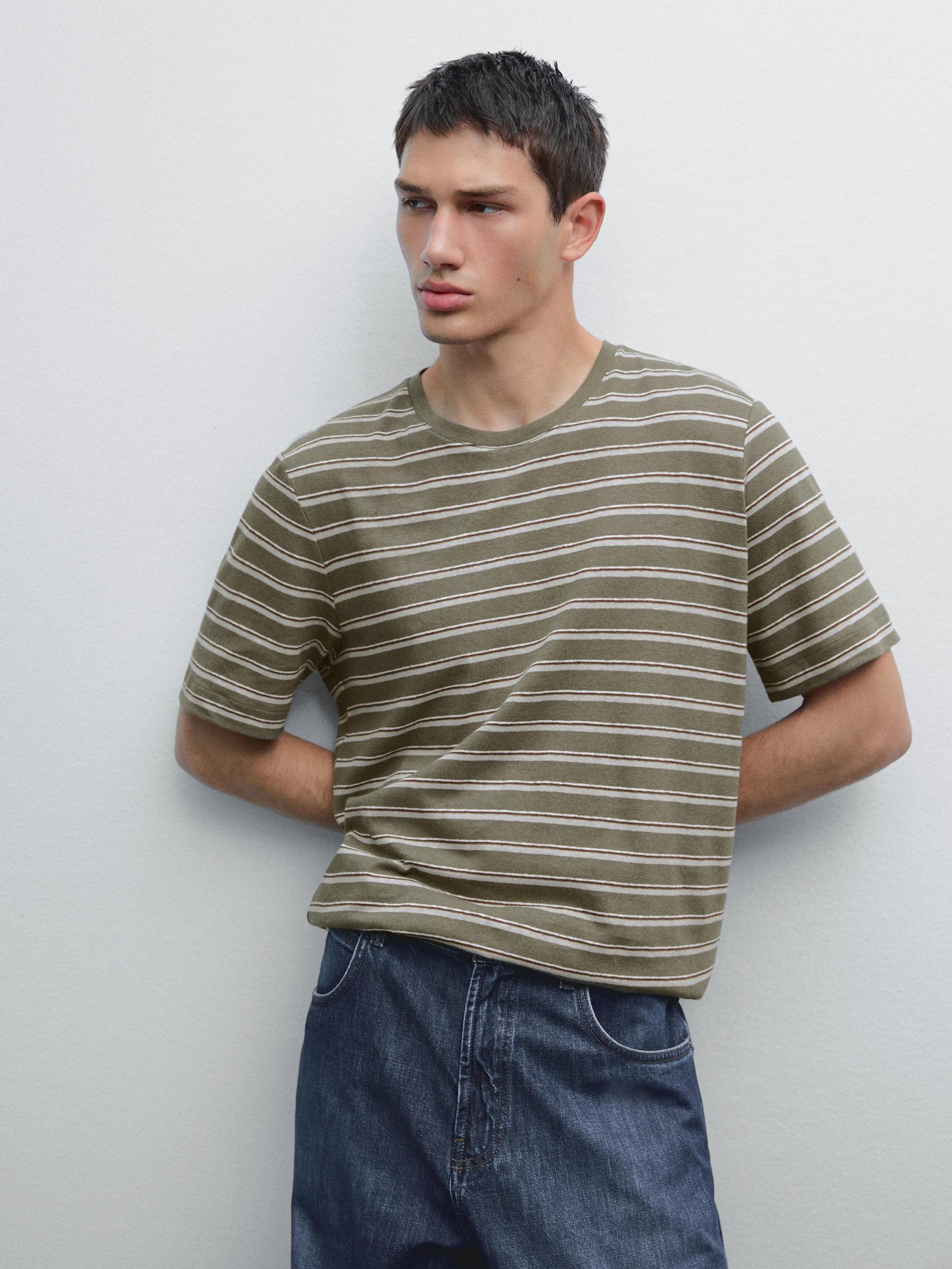 Striped cotton and linen t-shirt Product Image