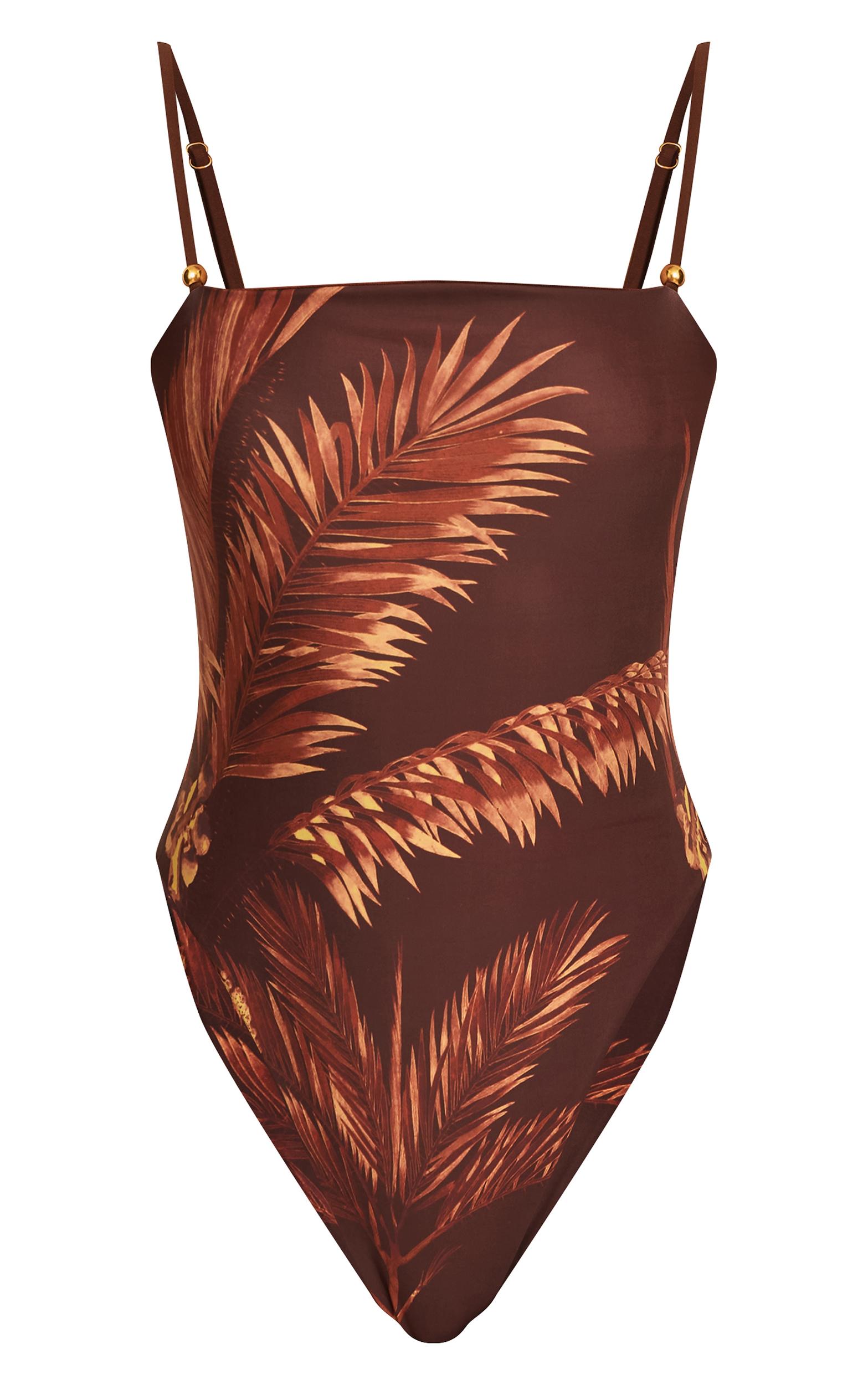 Chocolate Palm Print Strappy Swimsuit Product Image