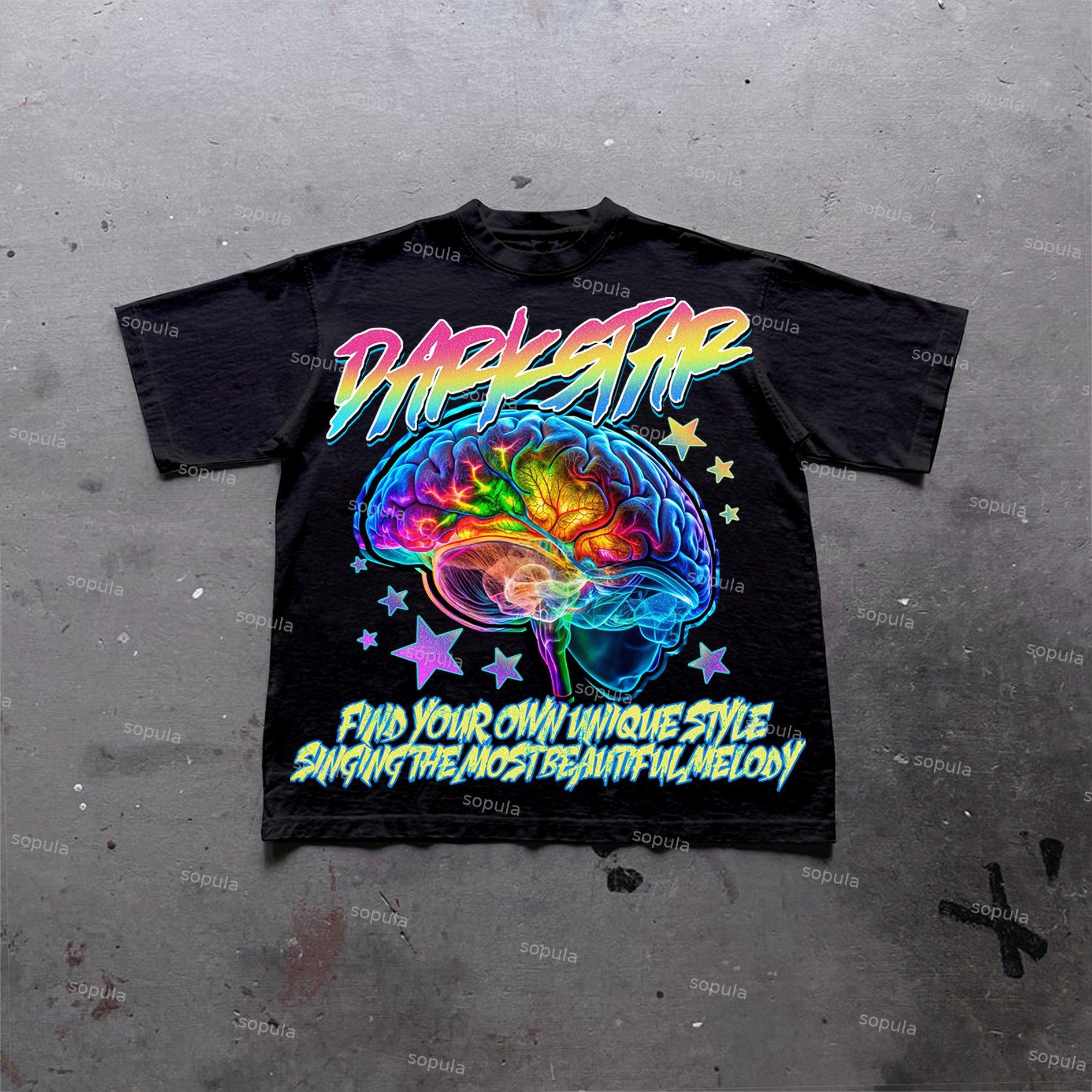 Sopula Darkstar Fun Color Brain Graphic Print Cotton T-Shirt Product Image