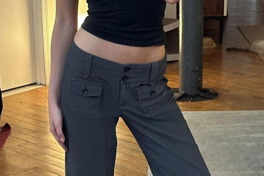 Low Waist Plain Straight-Fit Boot-Cut Pants Product Image