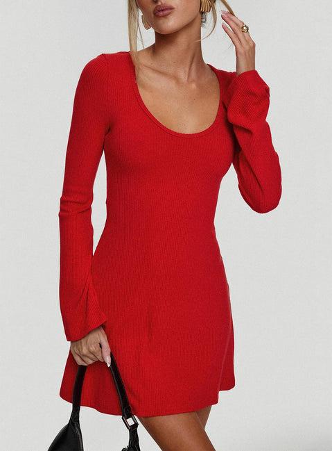 Best Interest Long Sleeve Mini Dress Red Product Image