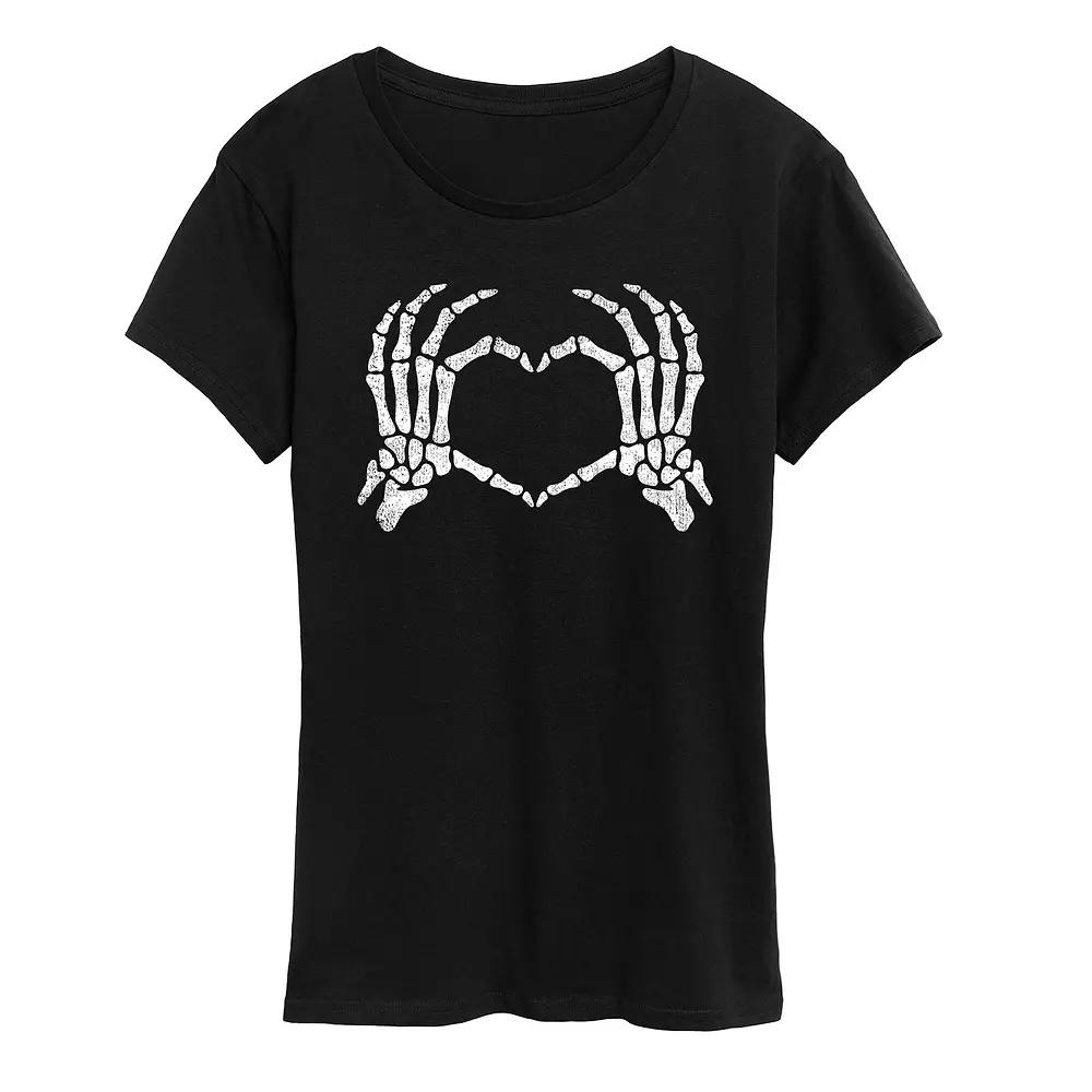 Women's Skeleton Hand Heart Graphic Tee,  Product Image