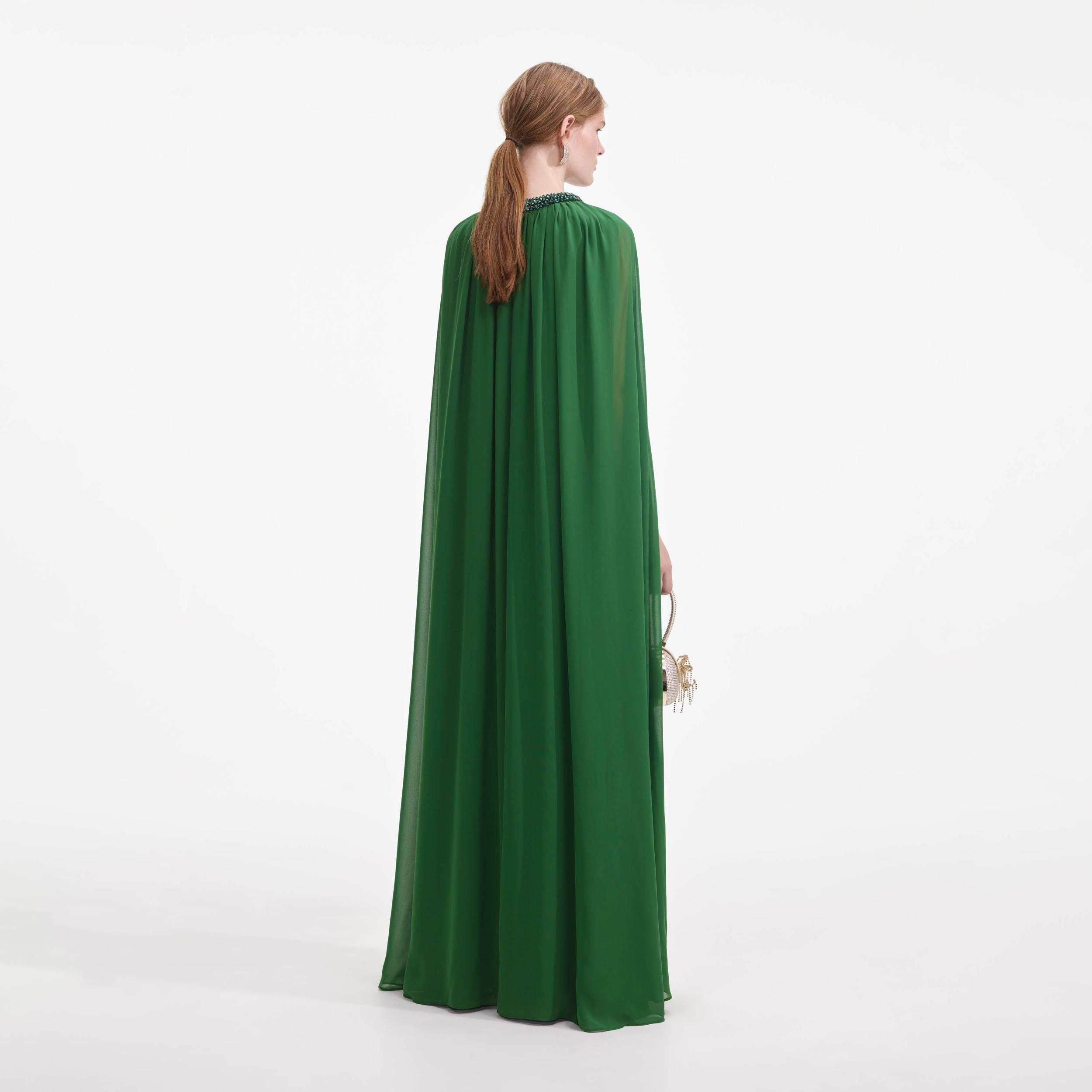 Green Chiffon Cape Maxi Dress Product Image