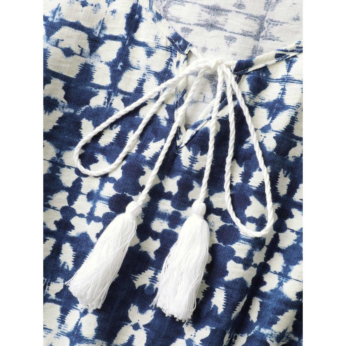 Plus Size Tie-Dye Print Neck Tie Midi Dress DarkBlue Women Round Neck Sleeveless Curvy BloomChic 30/6X Product Image