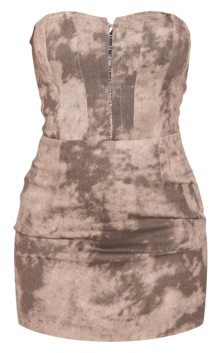 Grey Acid Wash Twill Binded Bandeau Bodycon Dress Product Image
