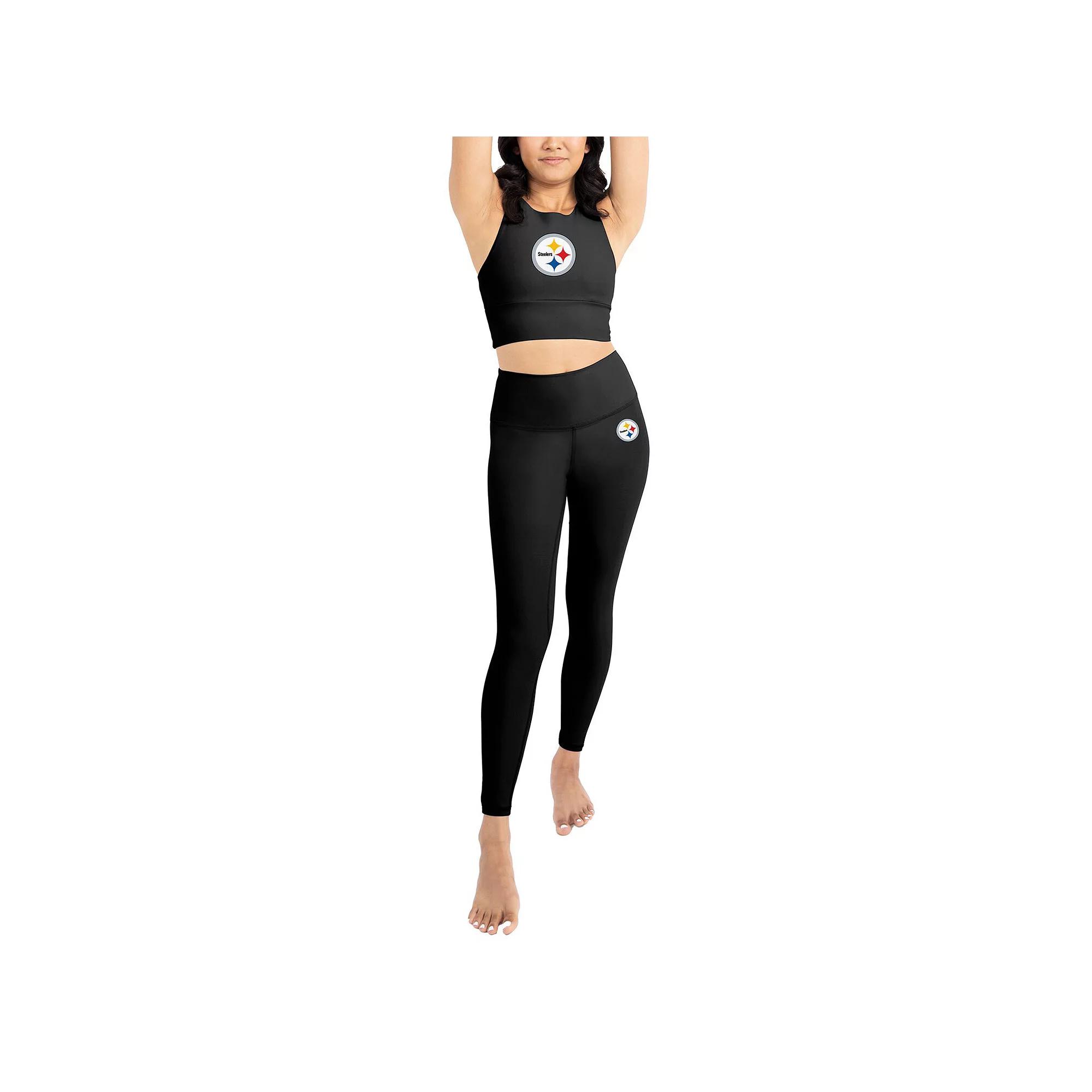Women's Black Pittsburgh Steelers Leggings & Midi Bra Set,  Product Image