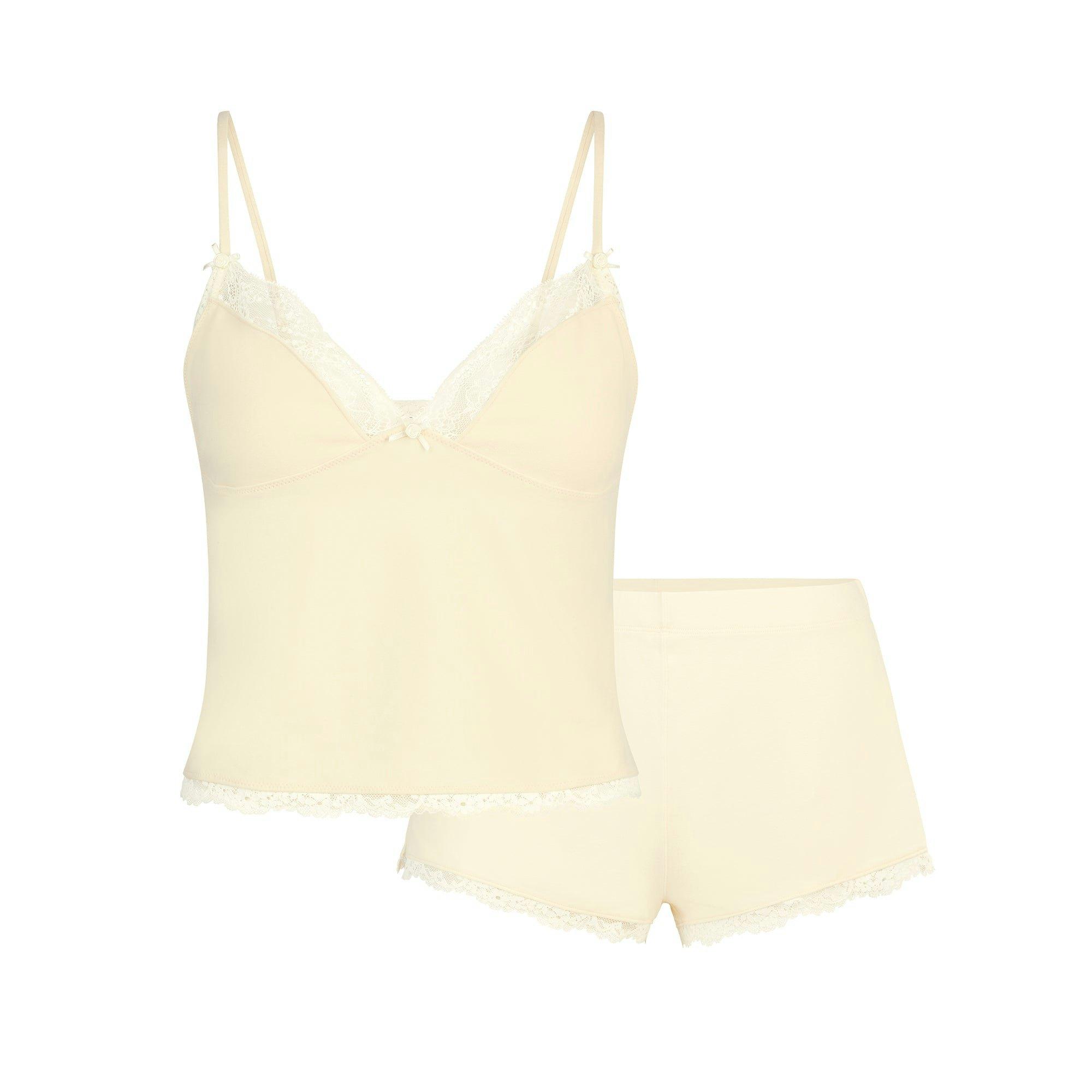 COTTON JERSEY LACE THONG | BUTTER Product Image