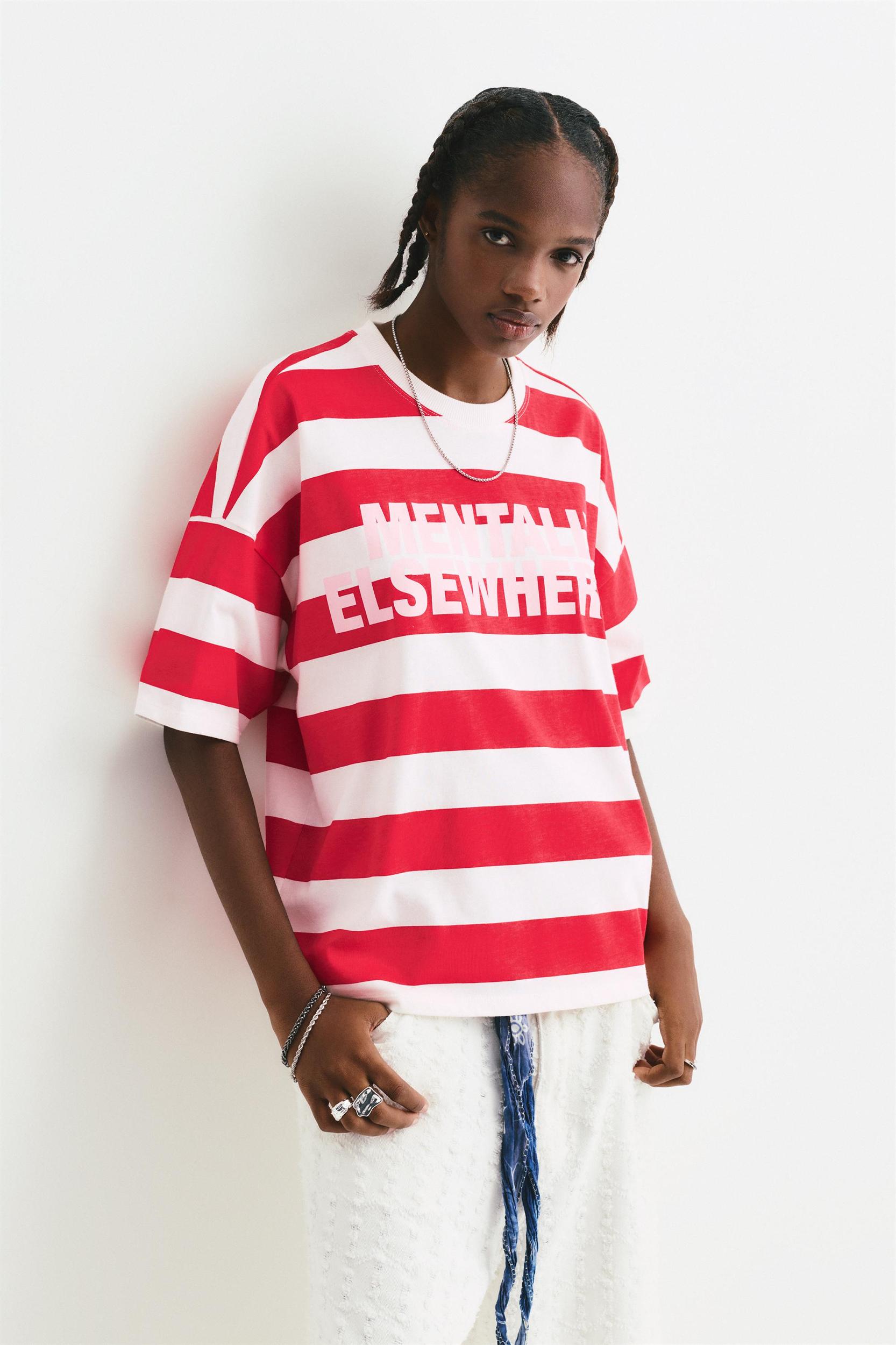 Striped T-shirt with text Product Image
