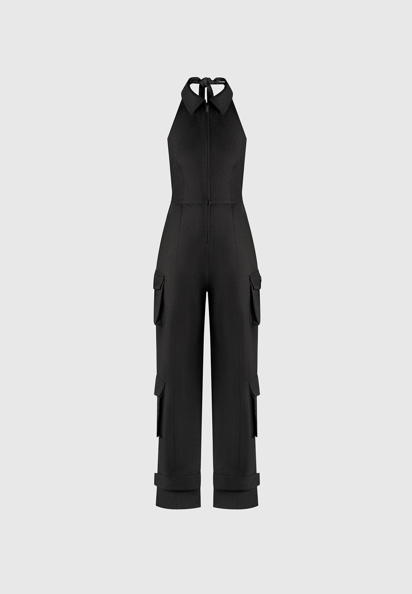 Tailored Halterneck Cargo Jumpsuit - Black Female Product Image