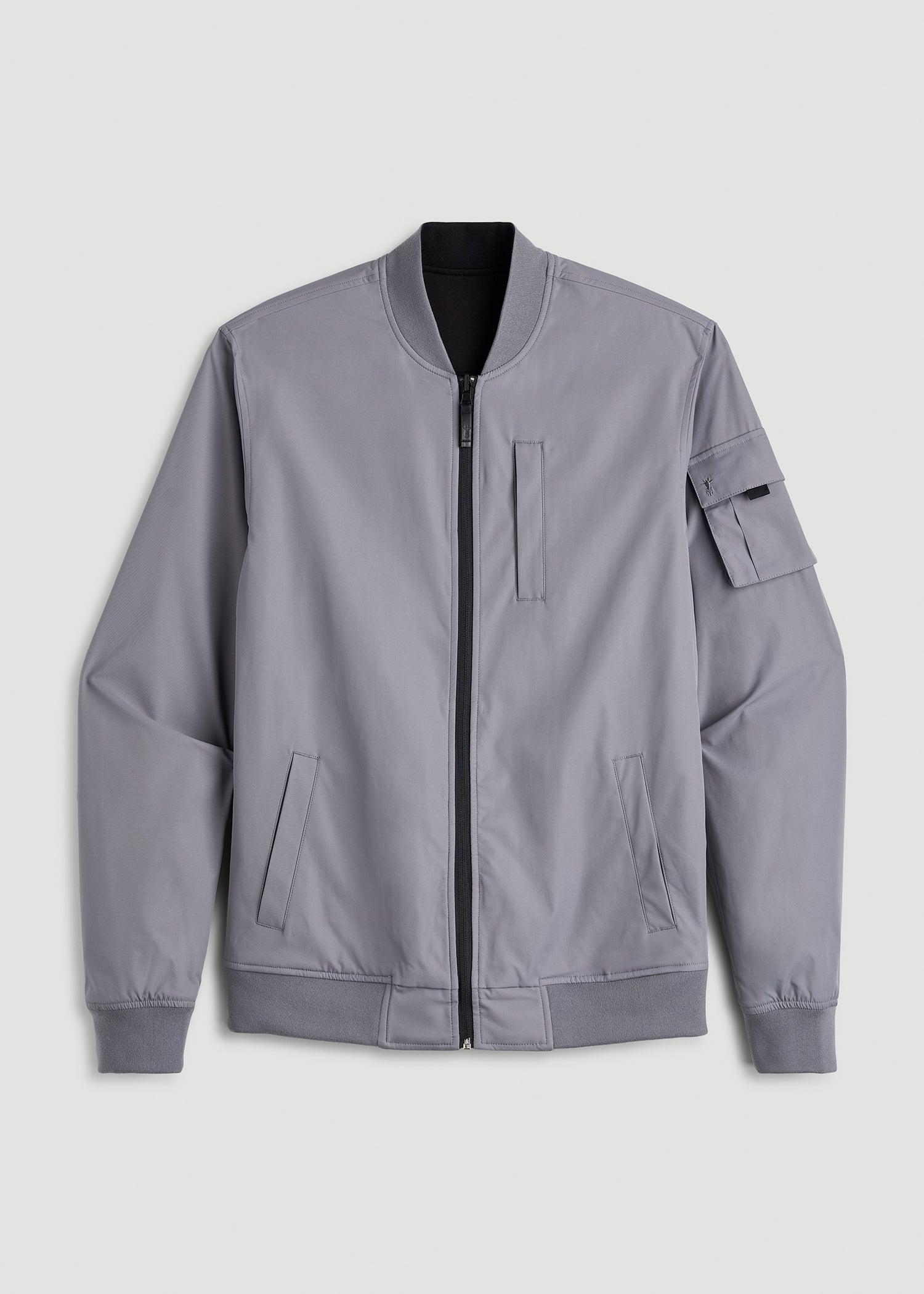 Reversible Bomber Jacket for Tall Men in Fossil Grey and Black Male Product Image