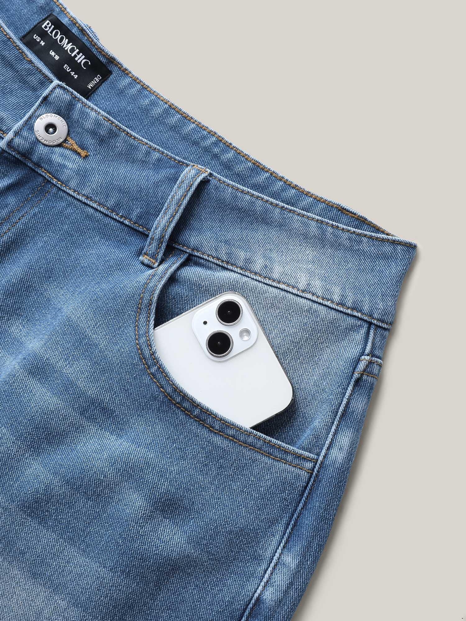 Whiskered Wash Wide-Leg Denim Shorts Female Product Image