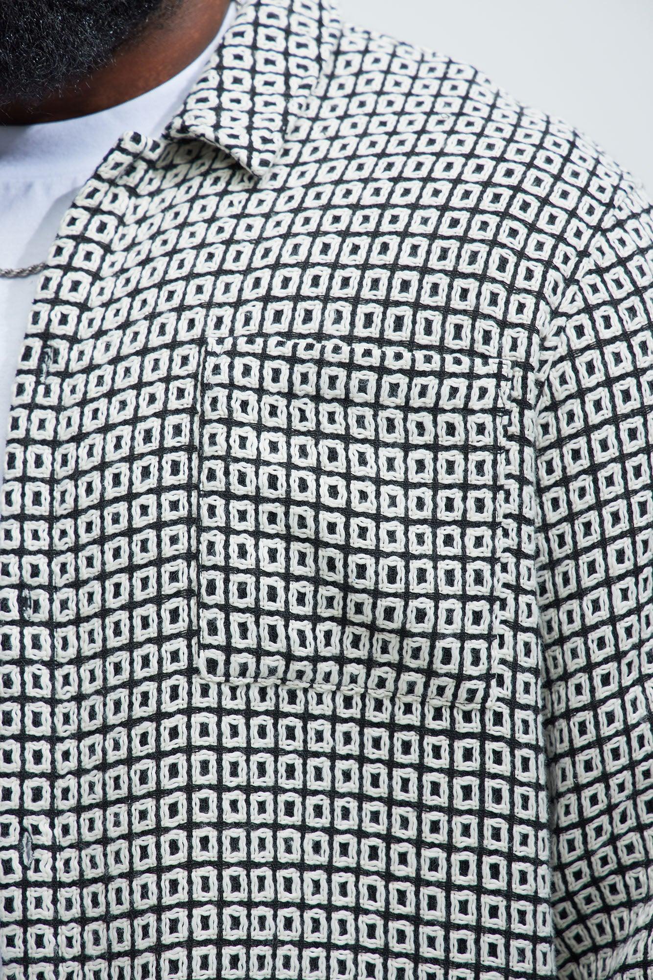 Oversized Island Textured Button Up Shirt - Black/combo Product Image