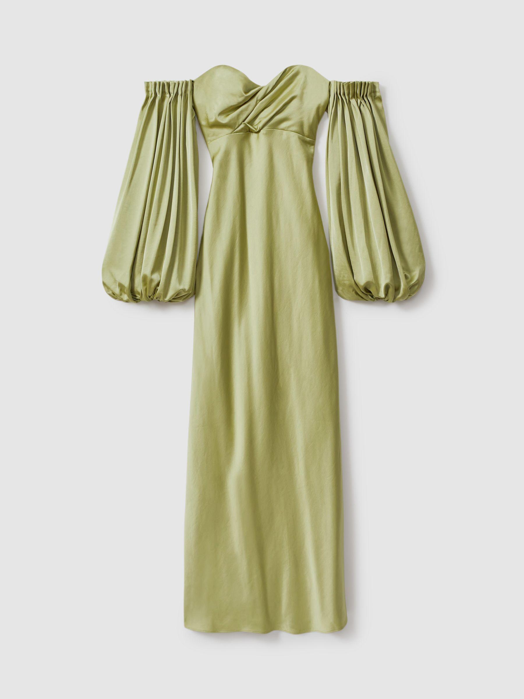 Significant Other Satin Off-The-Shoulder Maxi Dress in Sage Product Image