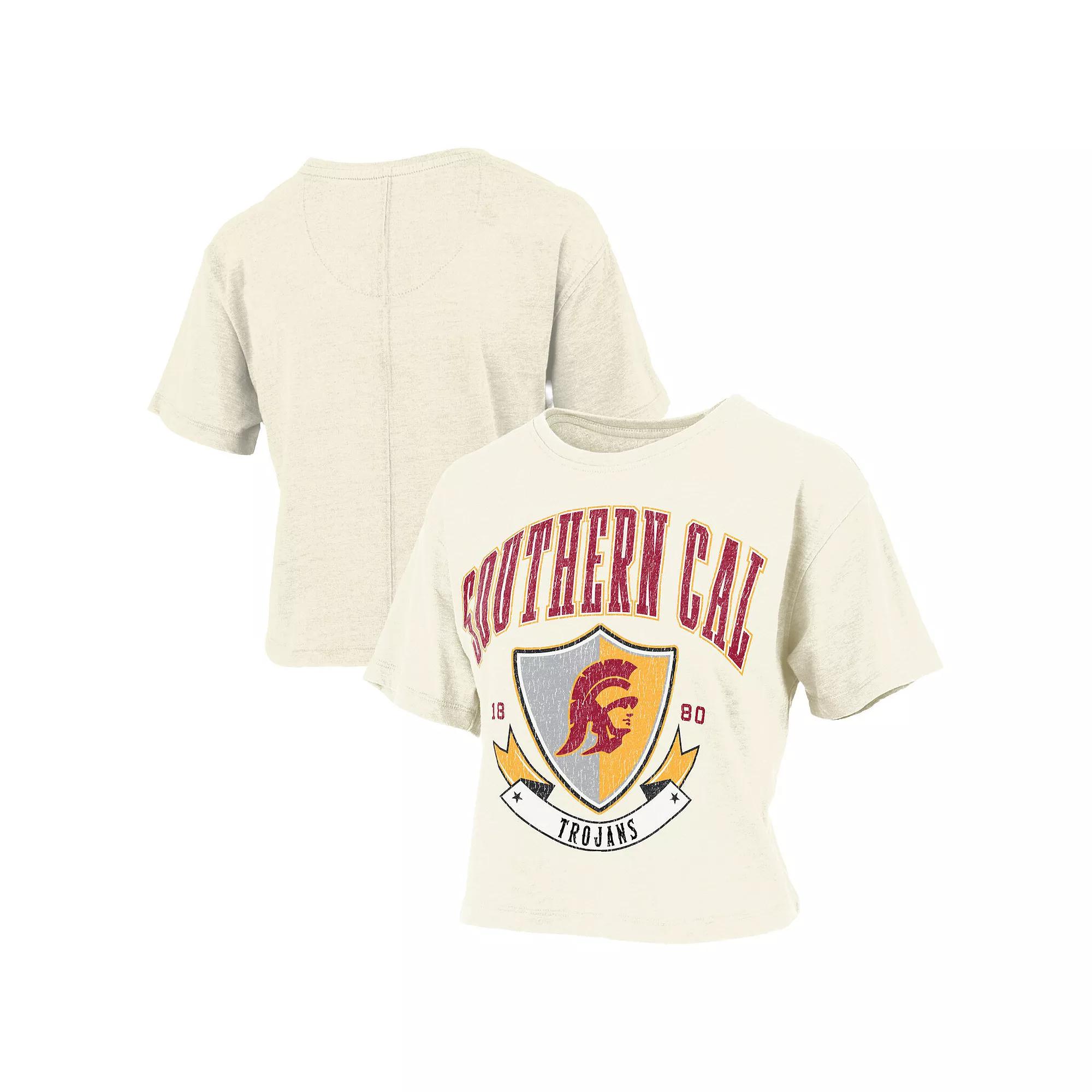 Women's Pressbox Cream USC Trojans Buckler Vintage Cropped T-Shirt, Size: Small, Beige Product Image